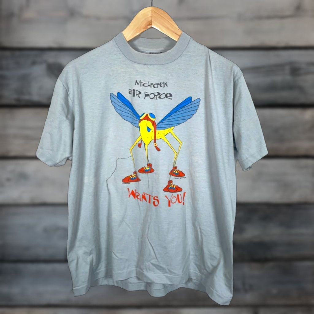 Vintage VINTAGE Screen Stars T-Shirt Michigan Air Force 80s Adult XL Gray Short Sleeve Crew Neck 50-50 Single Stitch Best Tag Mens 1986 Retro Logo 80s Size US XL / EU 56 / 4 - 1 Thumbnail