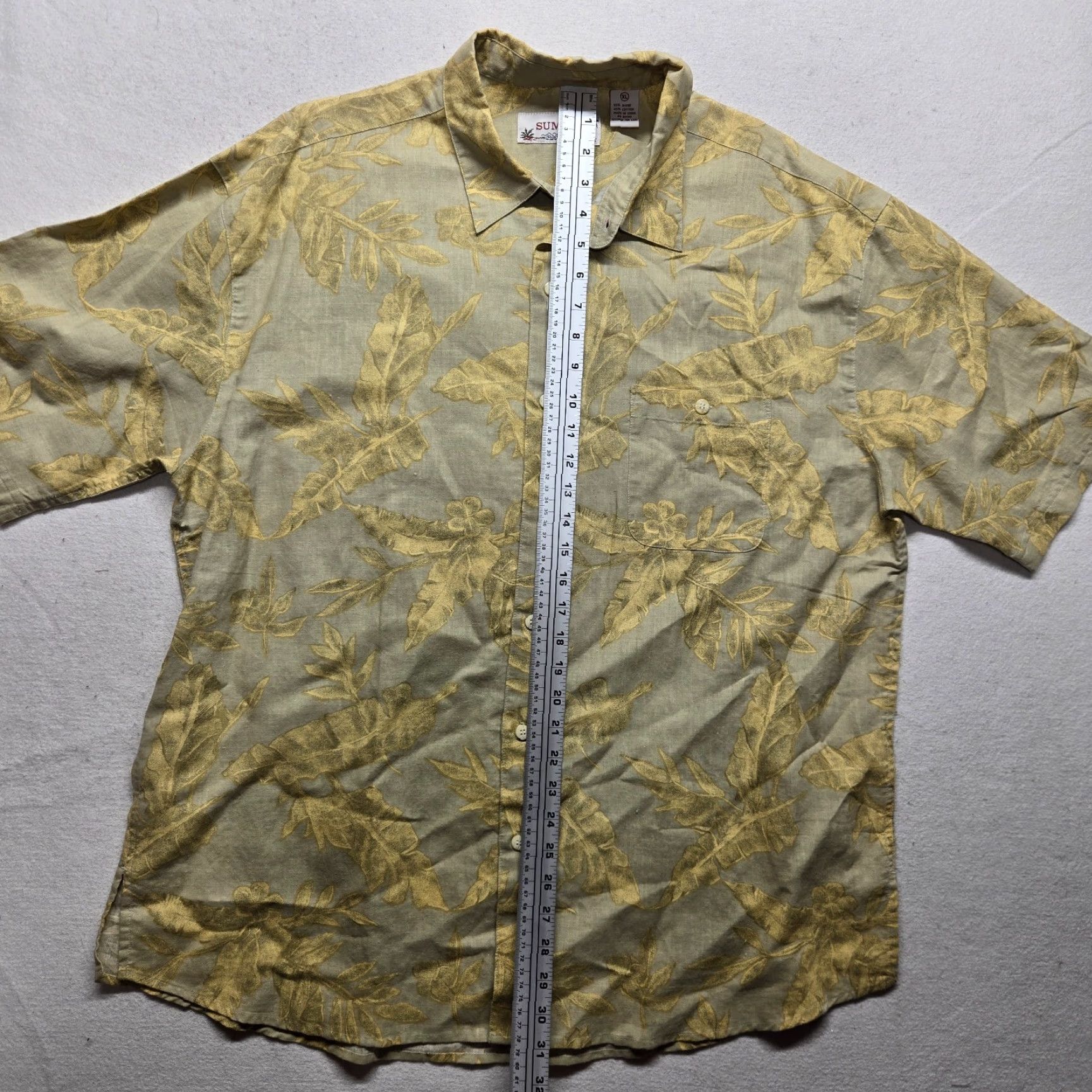 Vintage Summa Shirt Hawaiian Tan Leaves All Over Print Adult Men's XL Beige Cotton Blend Rayon Floral Casual Button-Up Short Sleeve Summer Spring Mens Size US XL / EU 56 / 4 - 6 Thumbnail