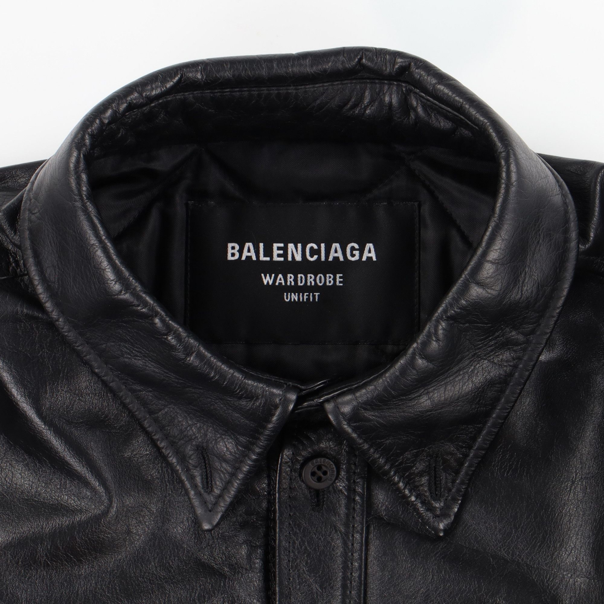Balenciaga Black Bull Leather Padded Logo Overshirt Size US M / EU 48-50 / 2 - 4 Thumbnail