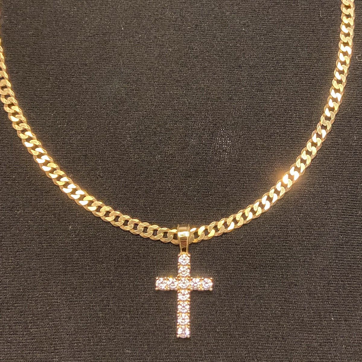 Gold Chain Cuban Link 20in 4mm and Gold Diamond Cross