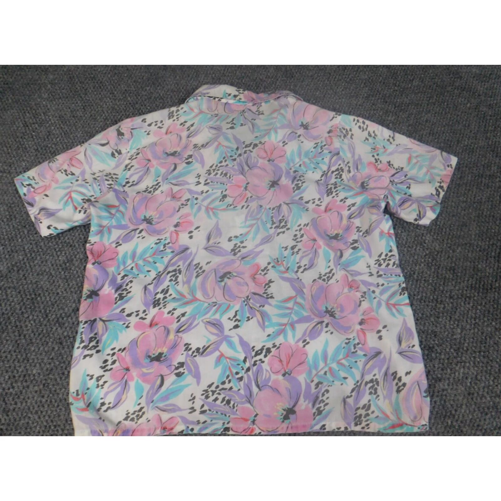 Vintage Season Ticket Blouse Womens Large Purple Floral Button Down Short Sleeve Collared Pullover Rayon Purple Floral Casual Classic Stretch L Womens Size L / US 10 / IT 46 - 7 Thumbnail