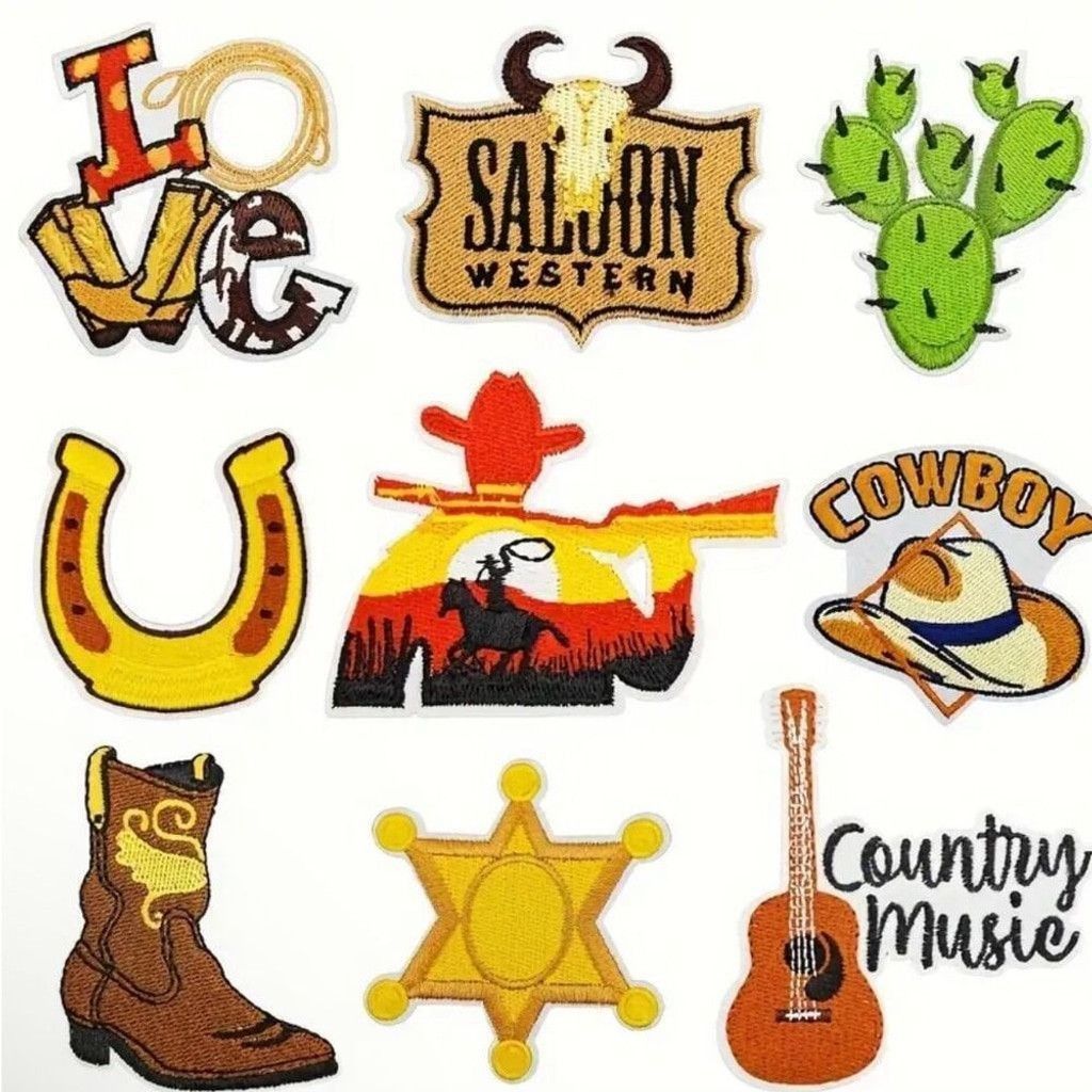 Other 10 Piece Western Cowboy Cowgirl Iron On Embroidered Patches Size ONE SIZE - 1 Thumbnail