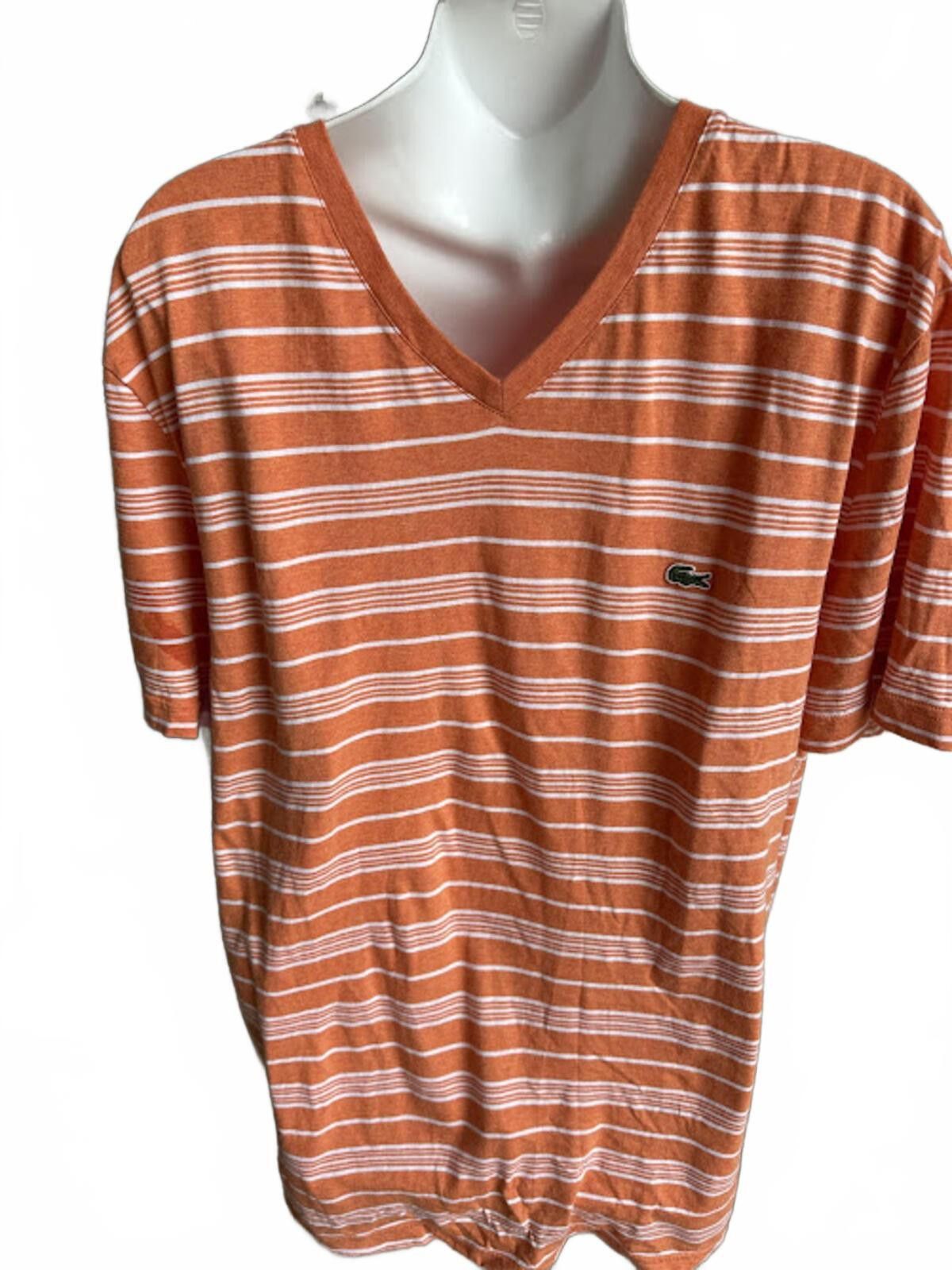 Lacoste Lacoste Orange Stripe V-Neck Tee L Size US L / EU 52-54 / 3 - 1 Thumbnail
