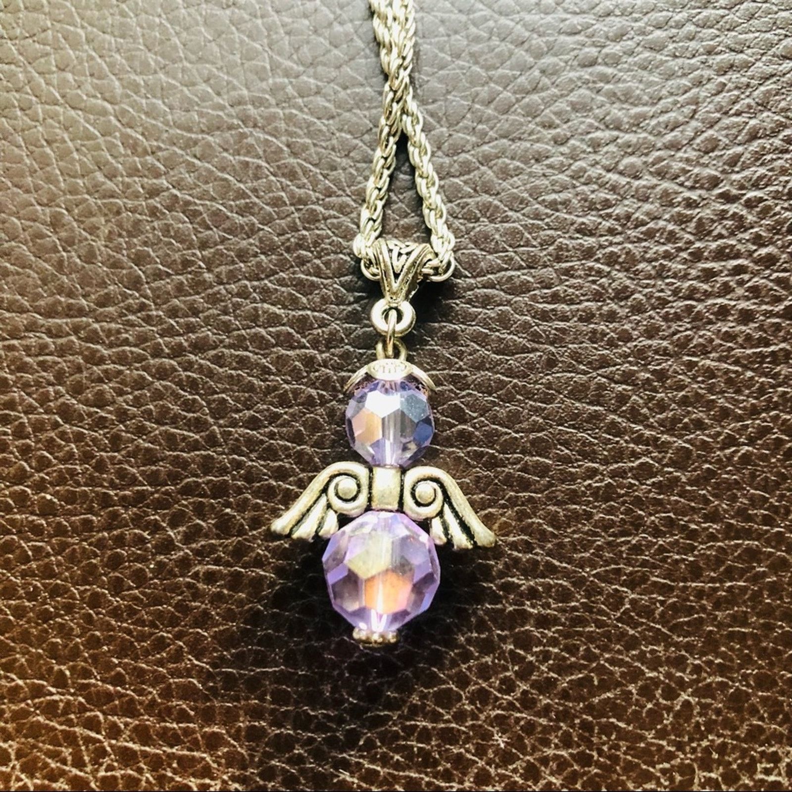 Jewelry Faceted lilac glass crystal double sided Angel necklace Size ONE SIZE - 6 Thumbnail