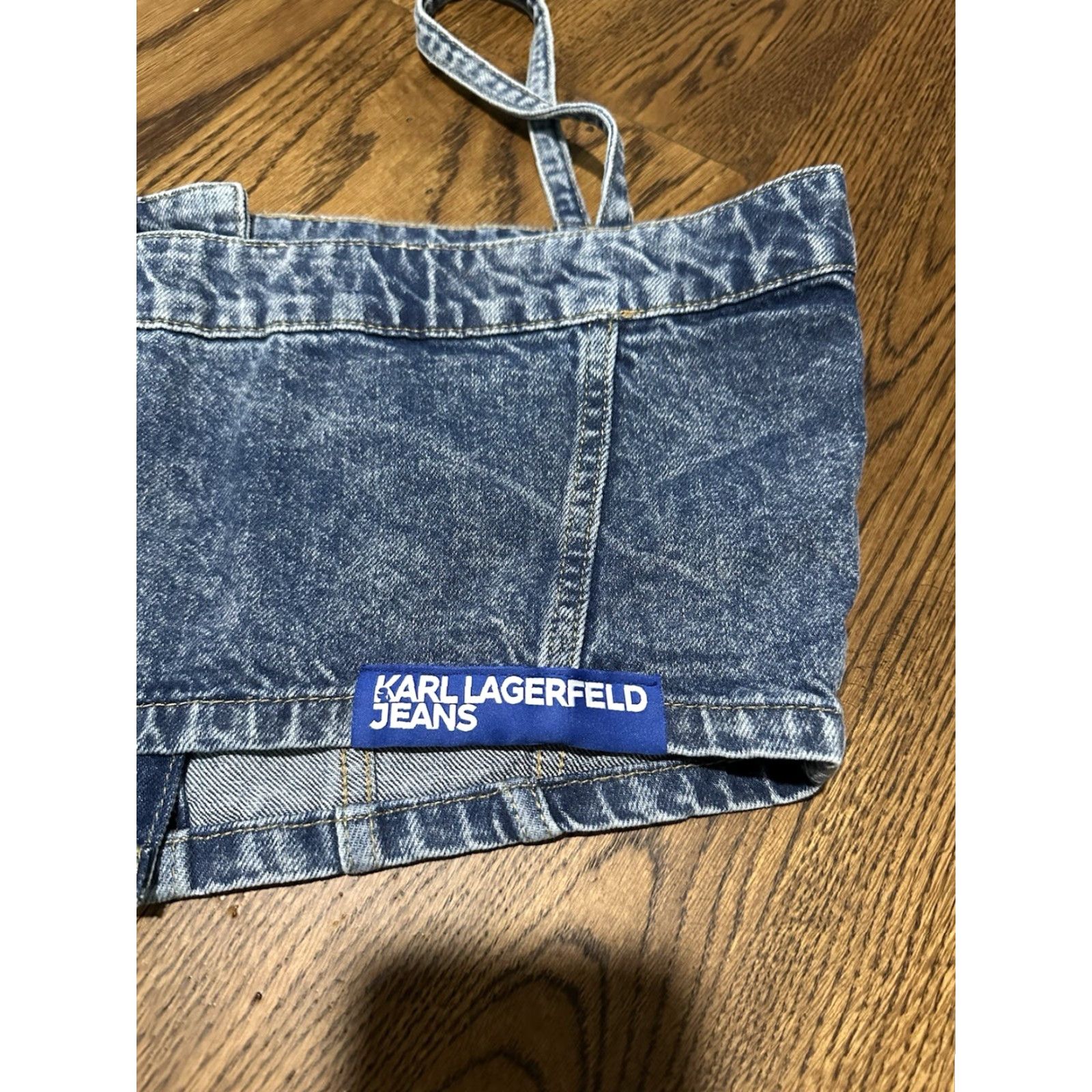 Karl Lagerfeld Karl Lagerfeld Tank Cropped Denim Bandeau Top XL Blue NWT Sleeveless Spaghetti Strap Button 100% Cotton Modern Casual Womens Shirt Size XL / US 12-14 / IT 48-50 - 4 Thumbnail
