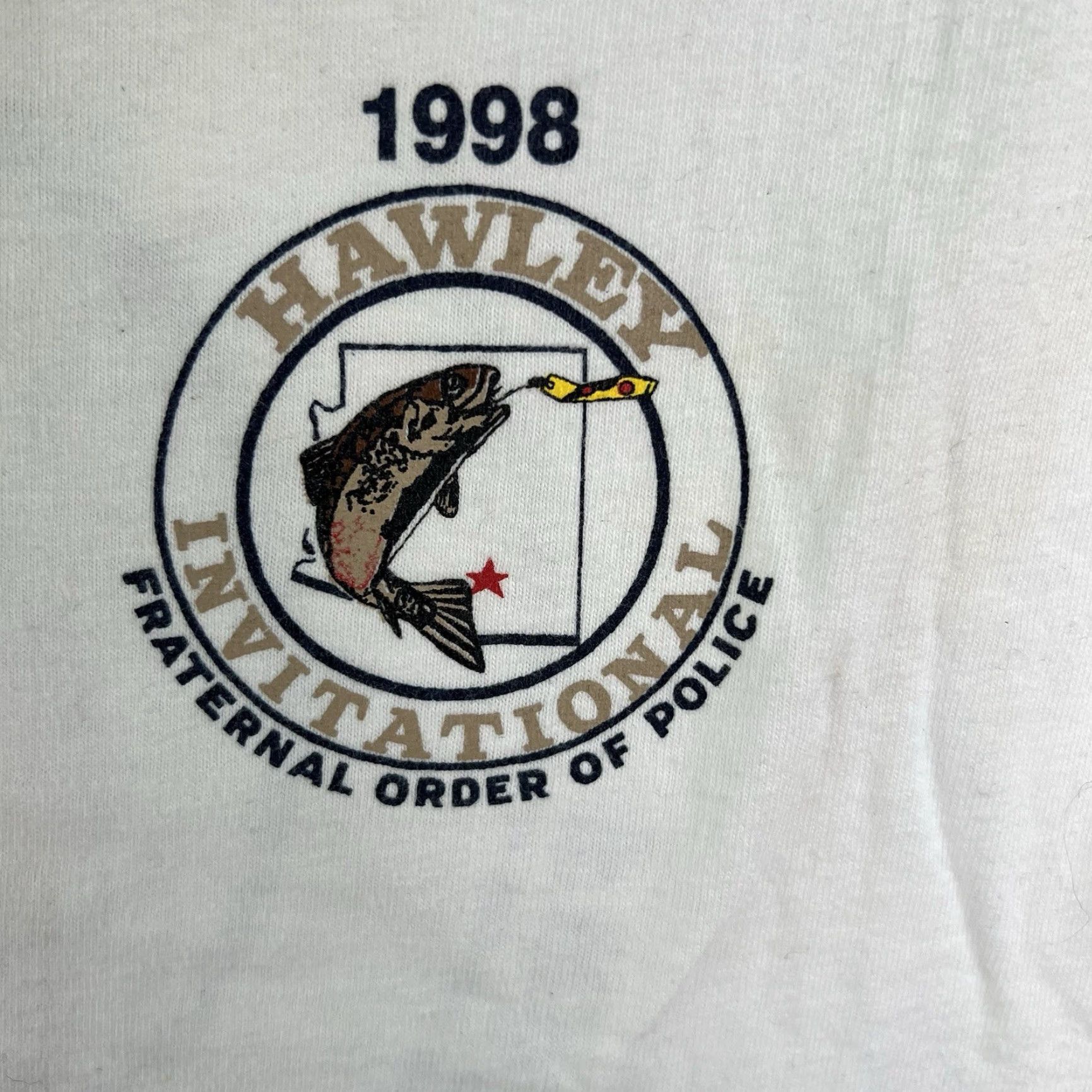 Vintage VINTAGE 1998 Police Hawley Fishing Tournament T-Shirt Mens XL White Graphic Print Crew Neck Short Sleeve Limited Edition Size US XL / EU 56 / 4 - 3 Thumbnail