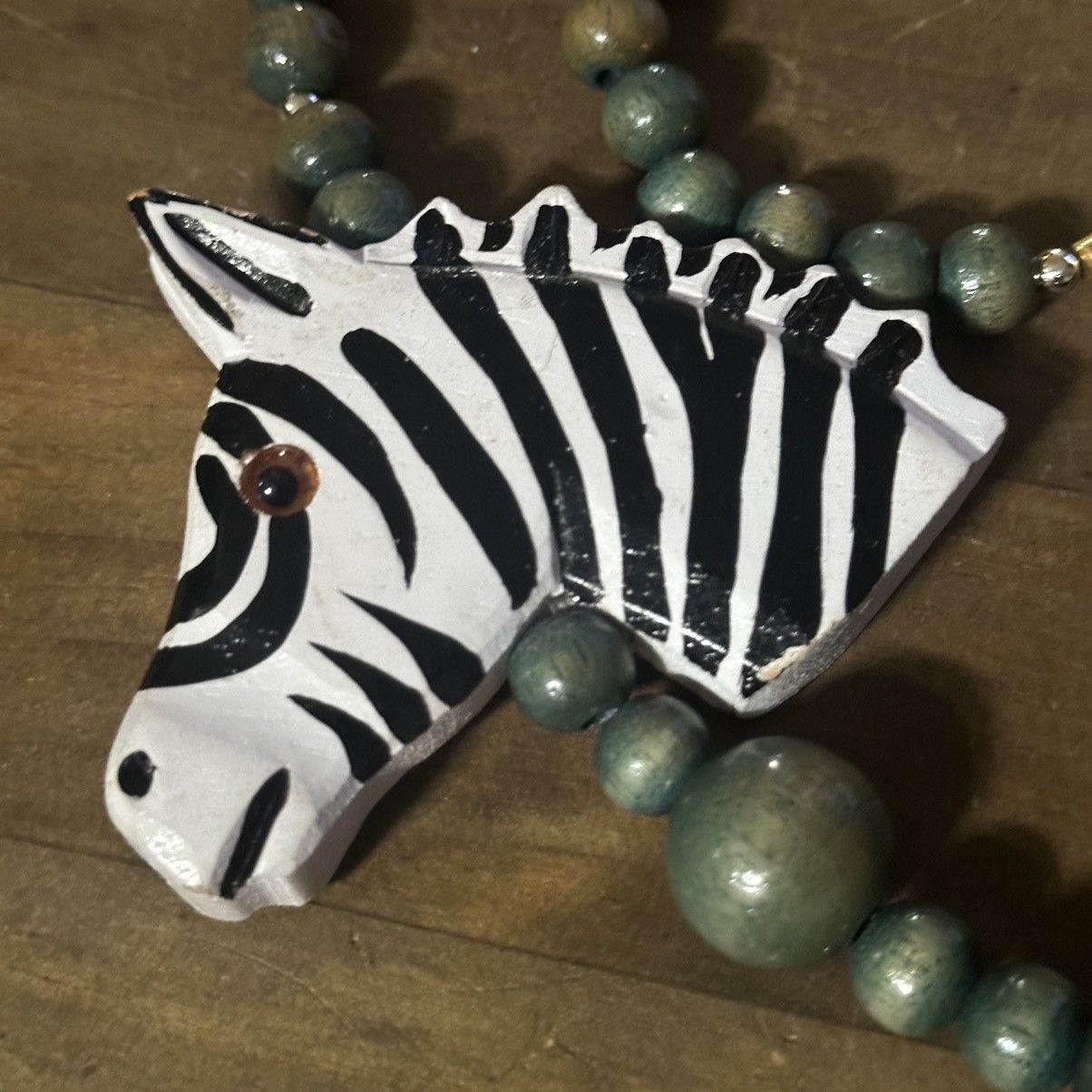 Vintage Vintage chunky wooden bead and zebra head necklace Size ONE SIZE - 7 Thumbnail