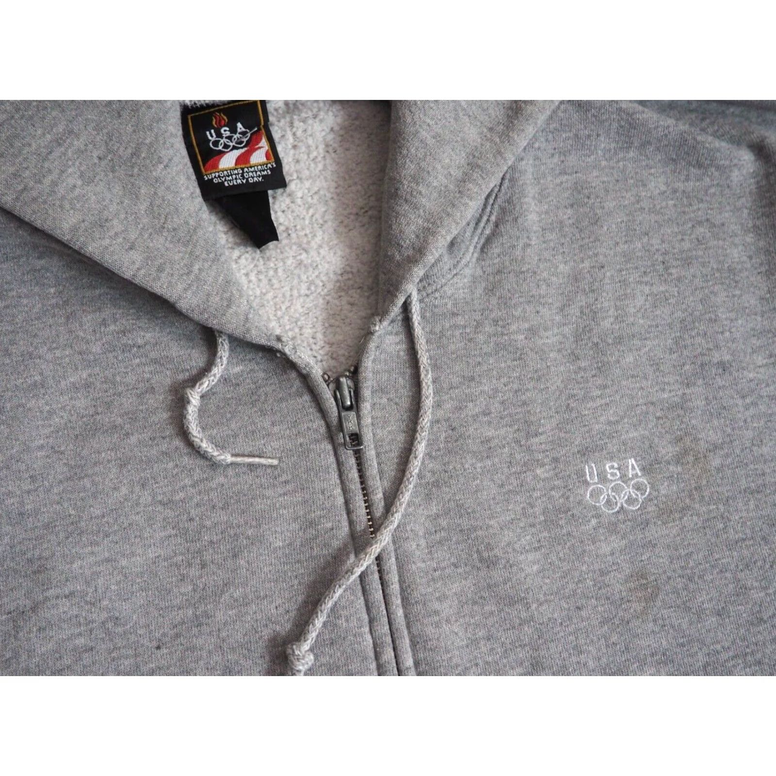 Vintage VTG 90s Penneys USA Olympics Team Heather Gray Full Zip Hoodie Sweatshirt 2XL Men's Hooded Fleece Cotton Embroidered Logo 90s Vintage Size US XXL / EU 58 / 5 - 3 Thumbnail