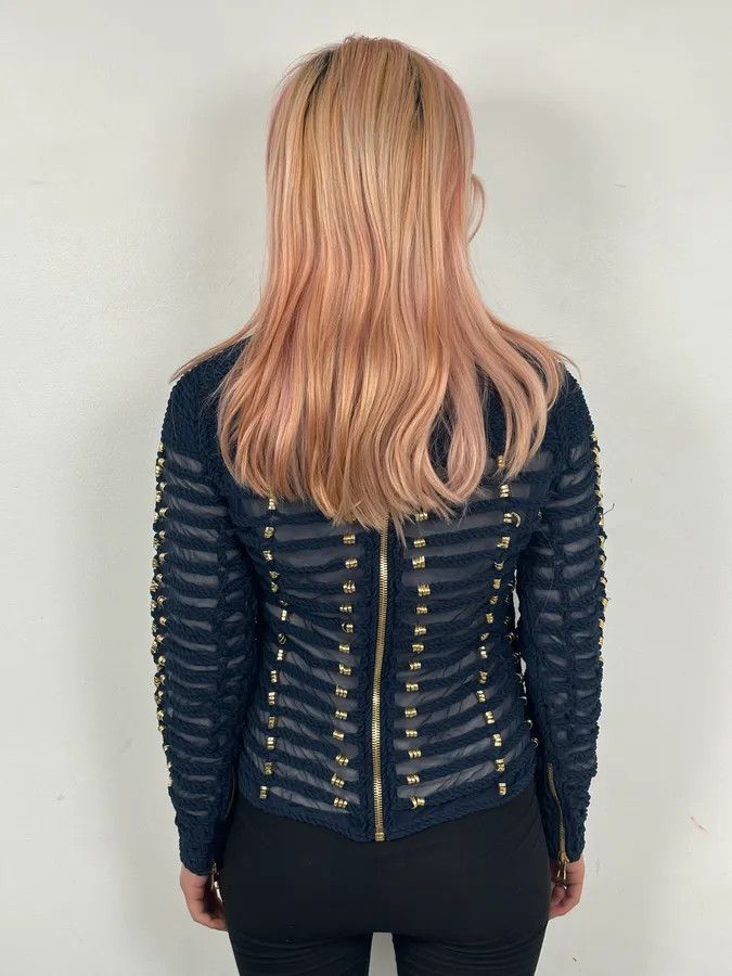 Balmain SS2015 Balmain x H&M Navy Gold-Beaded Blouse Size S / US 4 / IT 40 - 4 Thumbnail