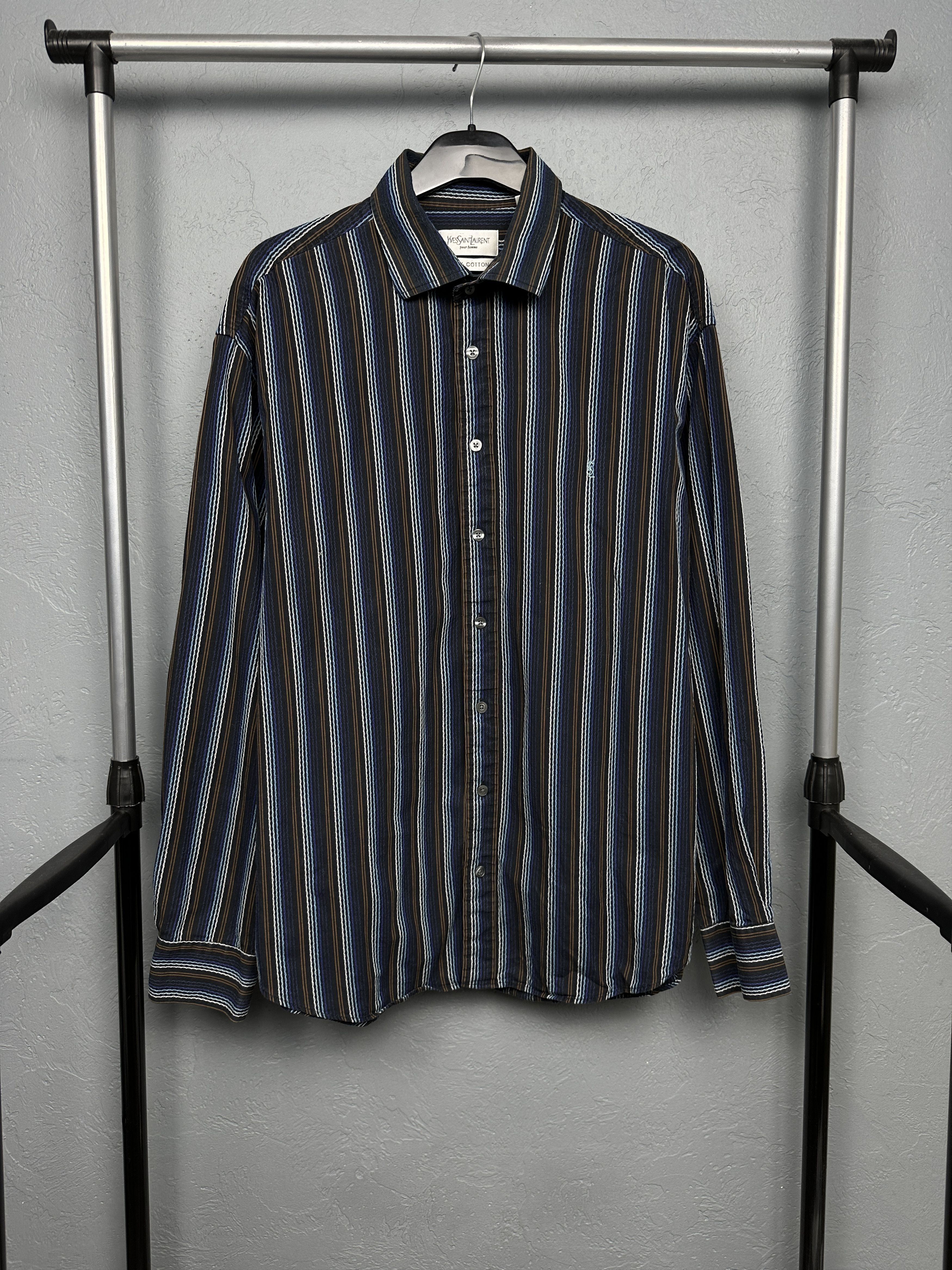 Yves Saint Laurent Yves Saint Laurent YSL Mens Long Sleeve Striped Shirt Size US XL / EU 56 / 4 - 1 Thumbnail