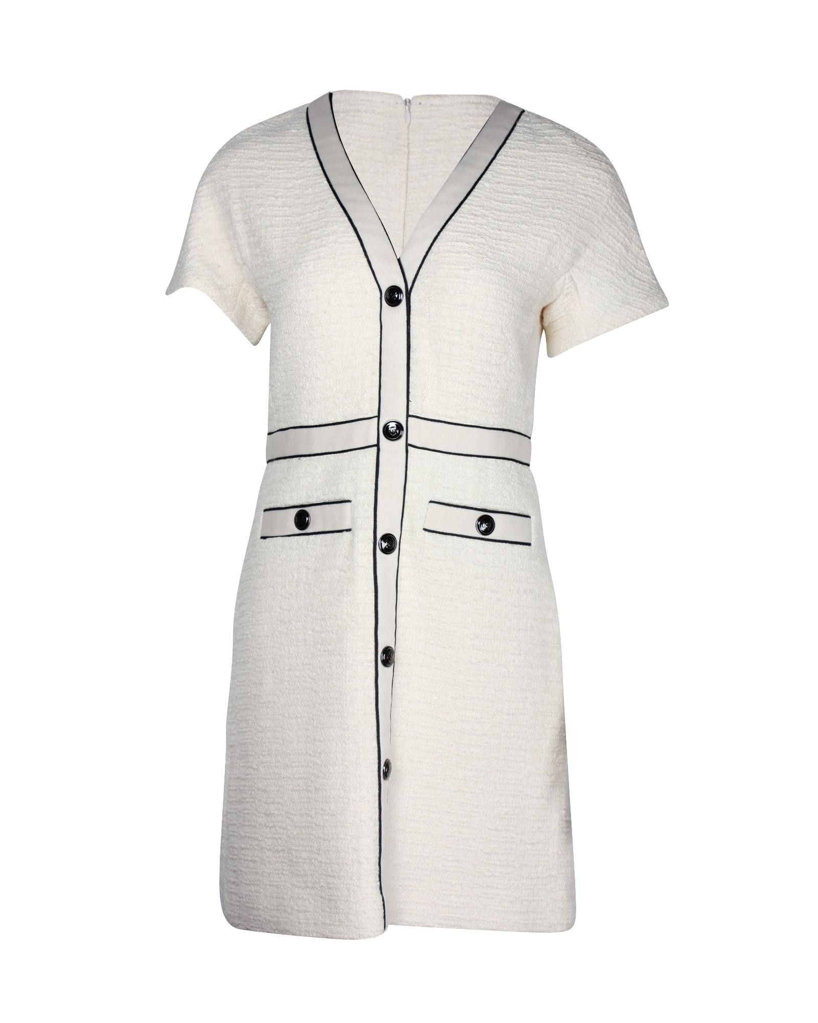 image of Maje Boucle-Tweed Mini Dress With Button Embellishments in White, Women's (Size Small)