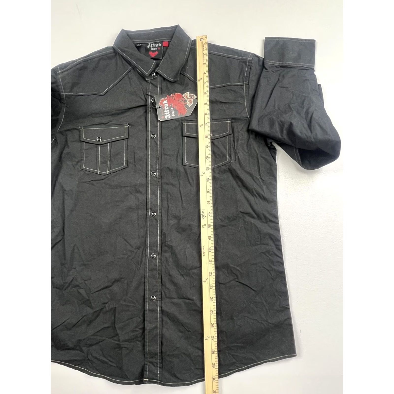 Vintage Attrak Jeans Shirt Mens L Black Graphic Western Snap Long Sleeve Cotton Size US L / EU 52-54 / 3 - 7 Thumbnail