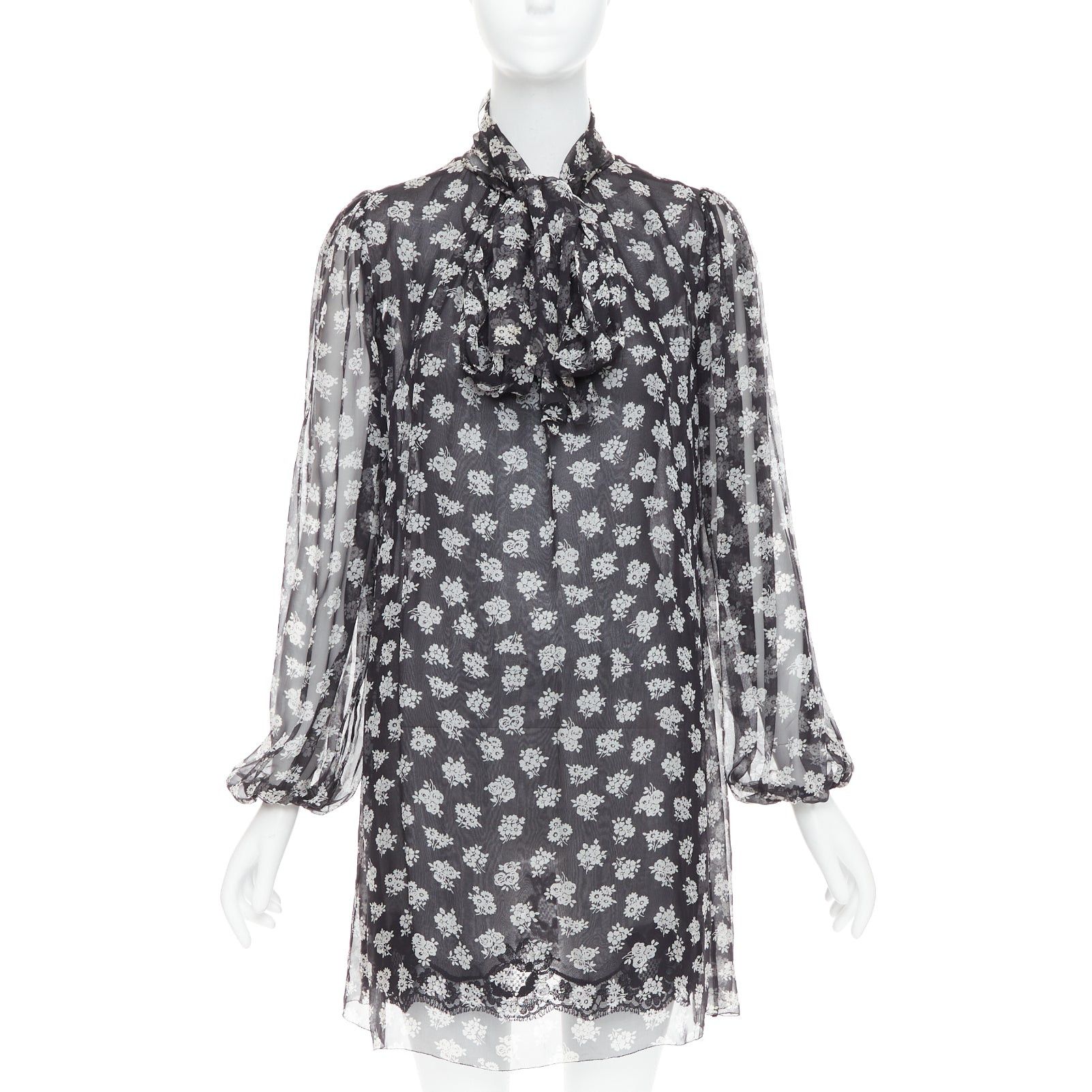 Dolce & Gabbana DOLCE GABBANA 100% silk black white floral sheer tie dress IT40 S Size S / US 4 / IT 40 - 1 Thumbnail