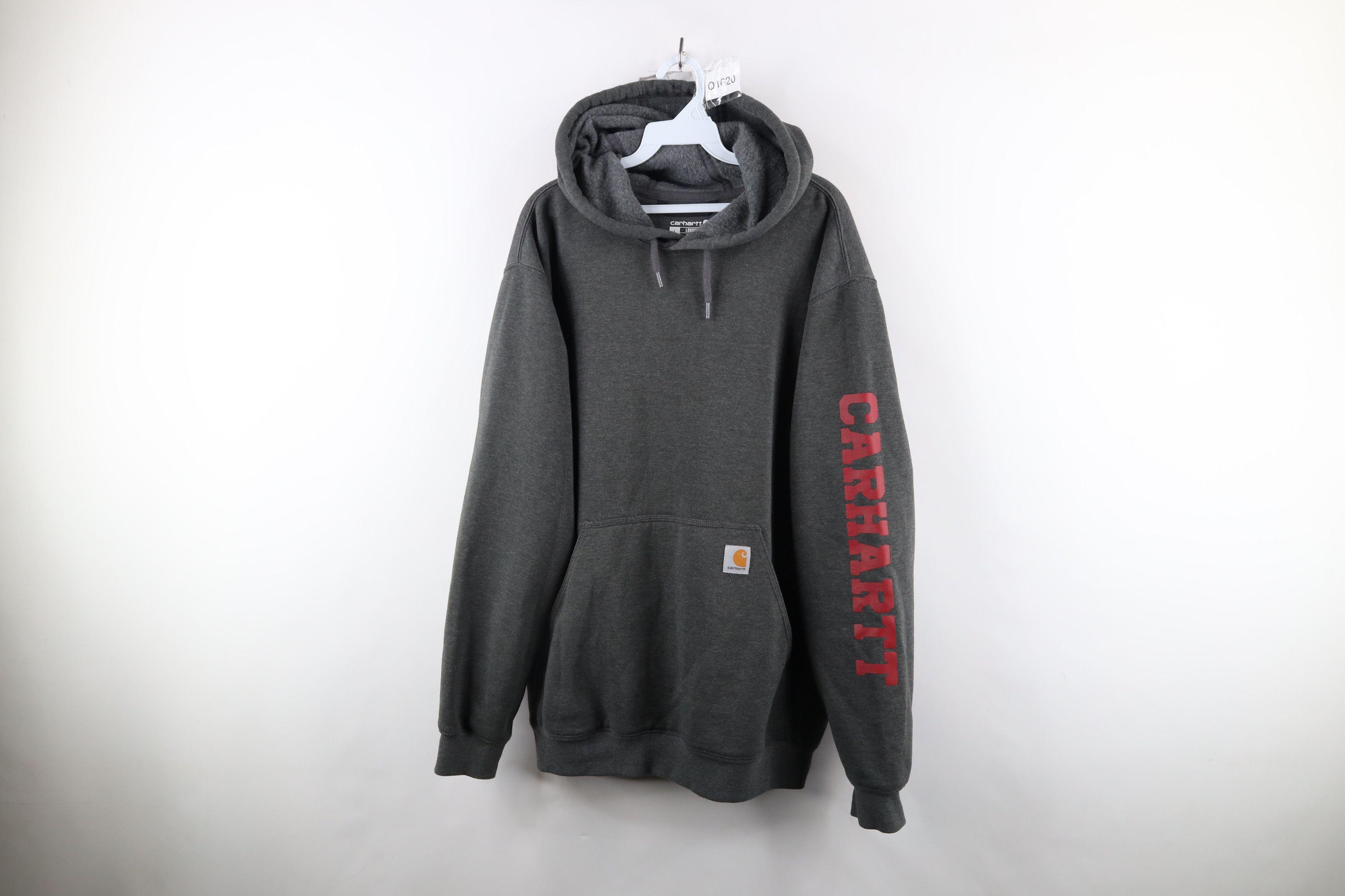 Vintage Carhartt Spell Out Loose Fit Heavyweight Hoodie Gray