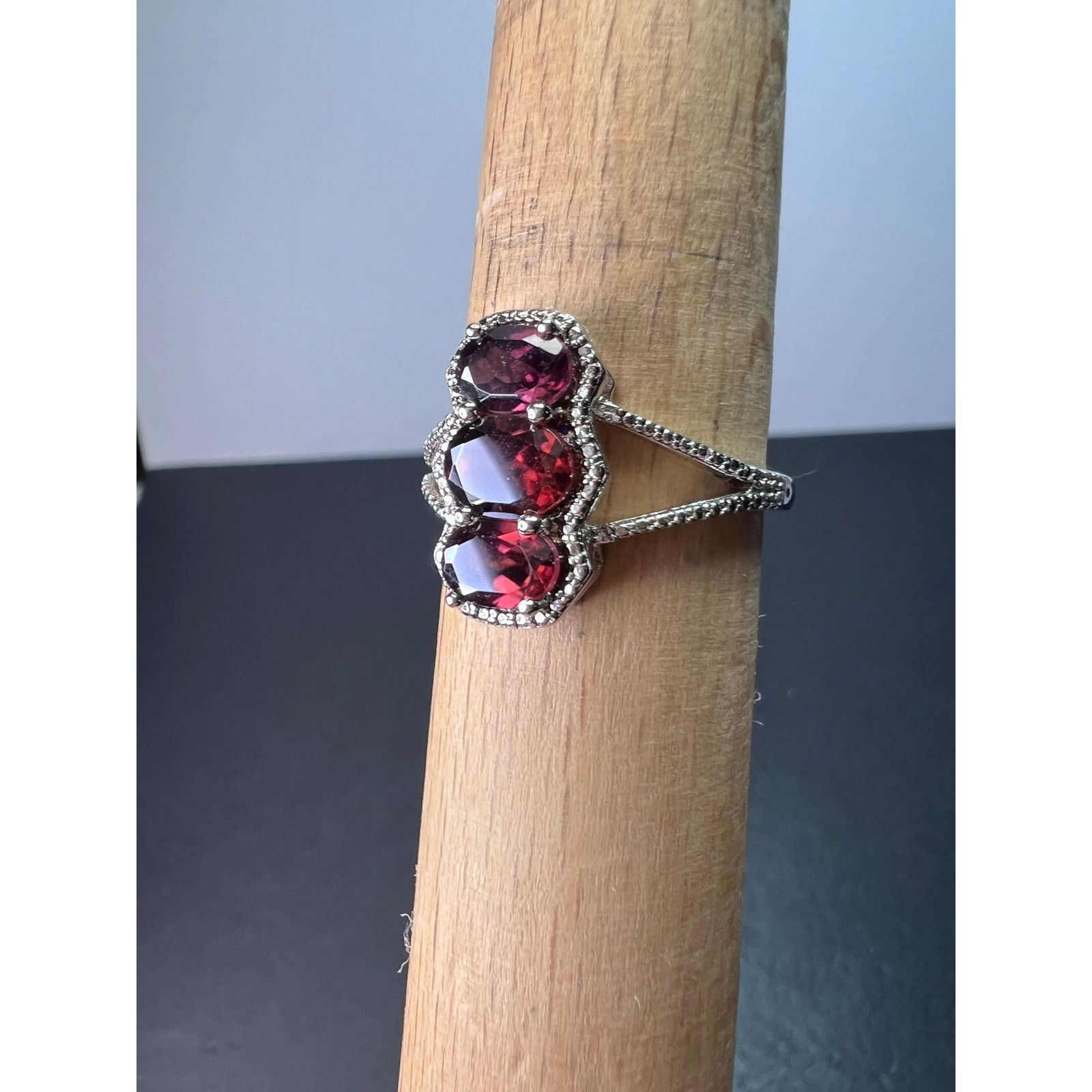 Other Red zircon 3 stone sterling silver ring size 9 Size ONE SIZE - 5 Thumbnail