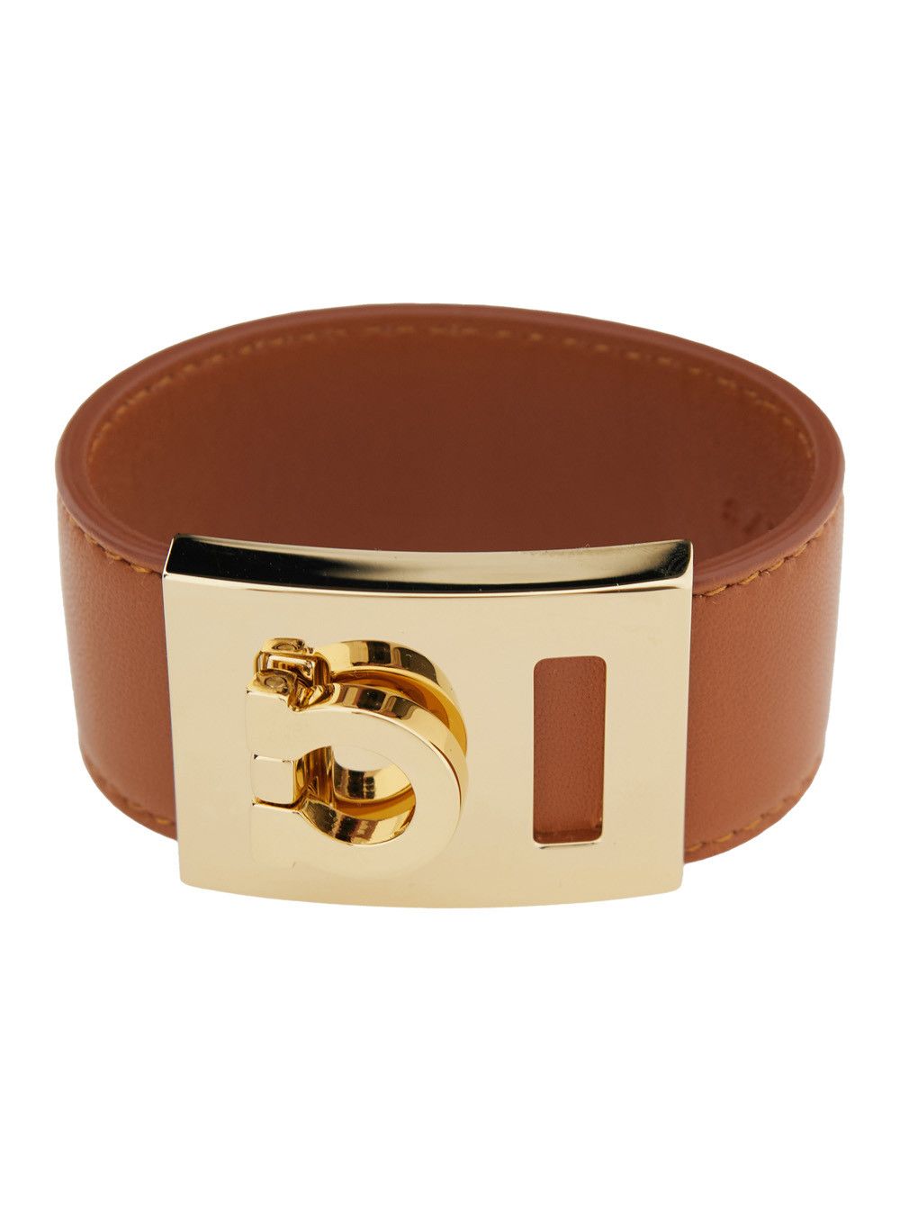 Salvatore Ferragamo Hug Bracelet with Gancini Detail in Brown Smooth Leather for Women Size ONE SIZE - 1 Thumbnail