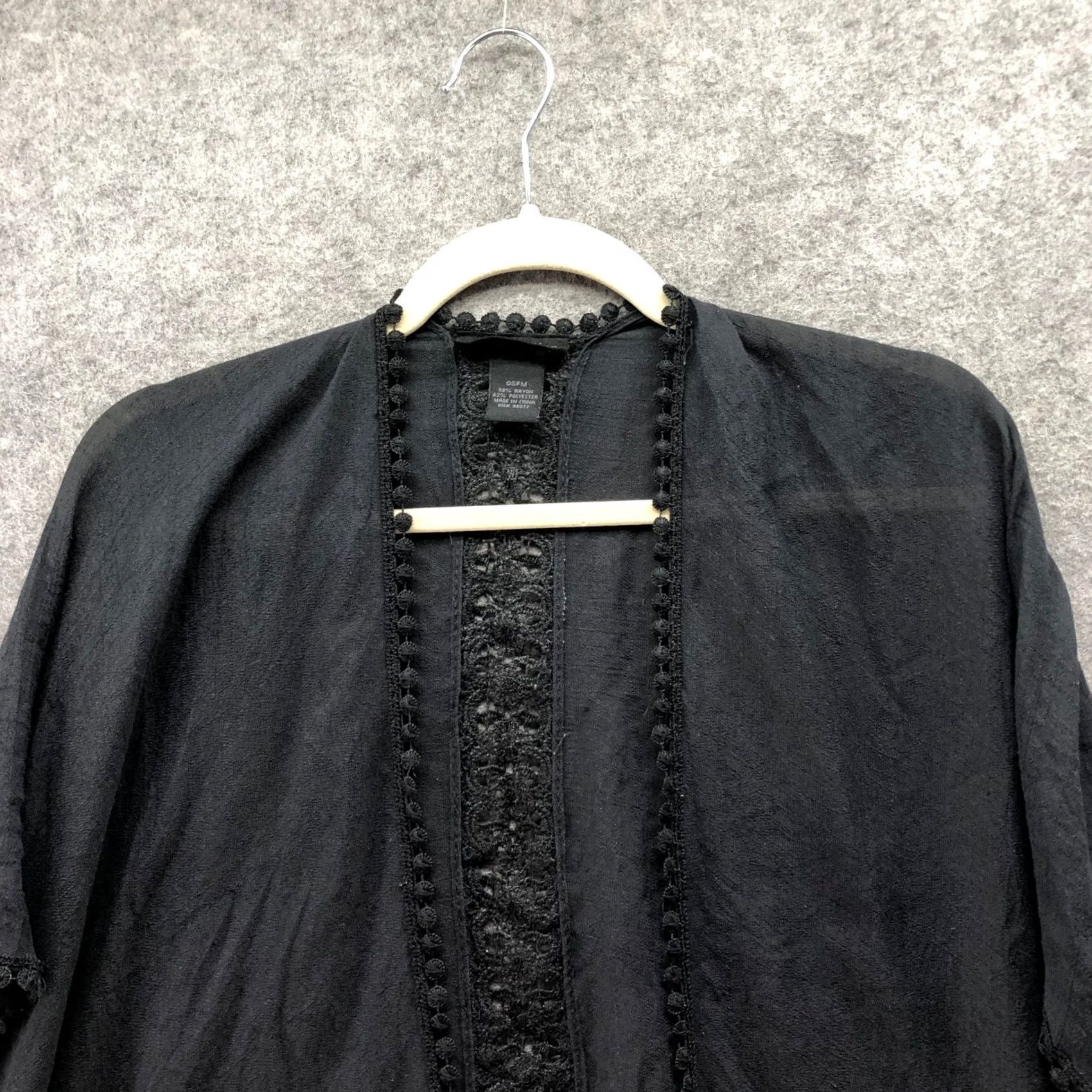 Steve Madden Steve Madden Kimono Cardigan Wrap Womens OS Black Lightweight Crochet Trim Cardigan Sleeve Short Open Front Casual Beach OSFM Size M / US 6-8 / IT 42-44 - 7 Thumbnail