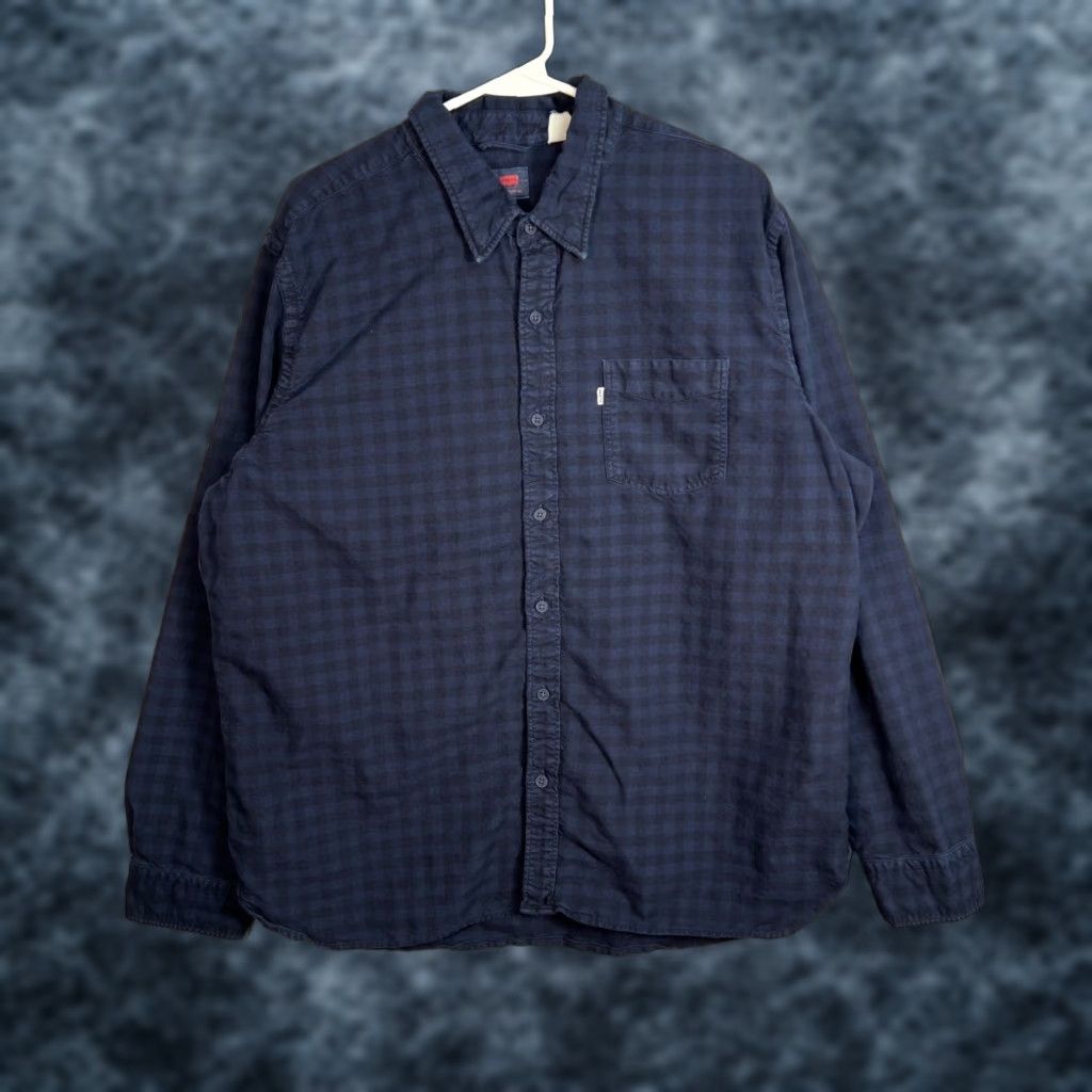 Levi's Levis Mens 2XL Blue Button-Up Long Sleeve Shirt 100% Cotton Checkered Pattern Casual Pockets Size US XXL / EU 58 / 5 - 1 Thumbnail