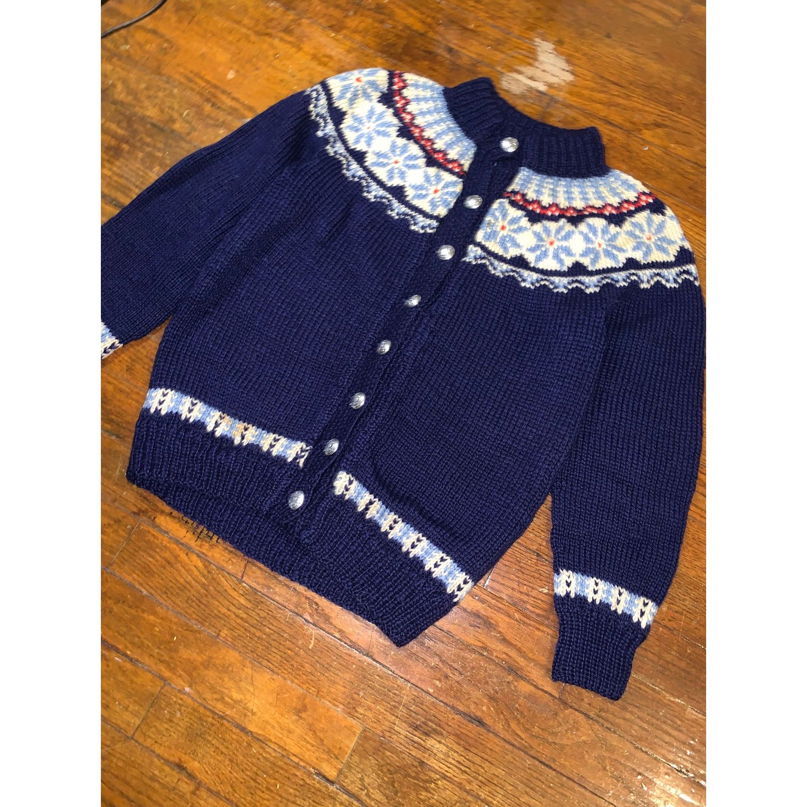 Other × Vintage Vintage Nordic Fair Isle Wool Cardigan Navy Yoke Sweater S Size S / US 4 / IT 40 - 3 Thumbnail