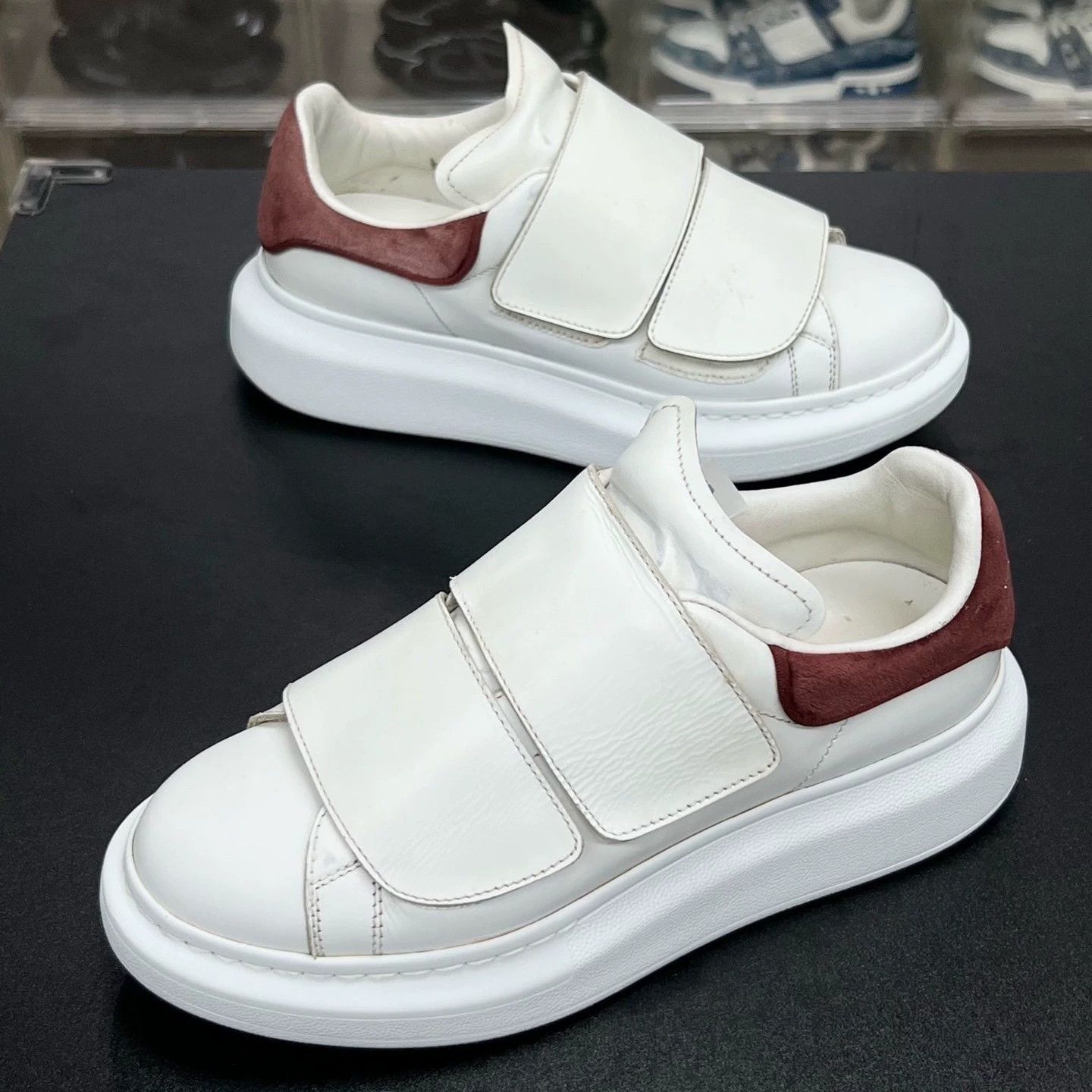 mcq white and red velcro sneakers