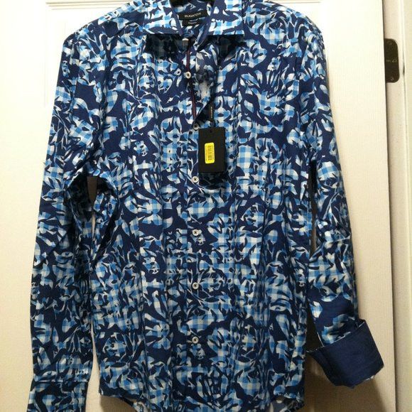 BUGATCHI BUGATCHI MENS NEW BLUE 100%COTTON CASUAL SHIRT SIZE: XL Size US XL / EU 56 / 4 - 3 Thumbnail