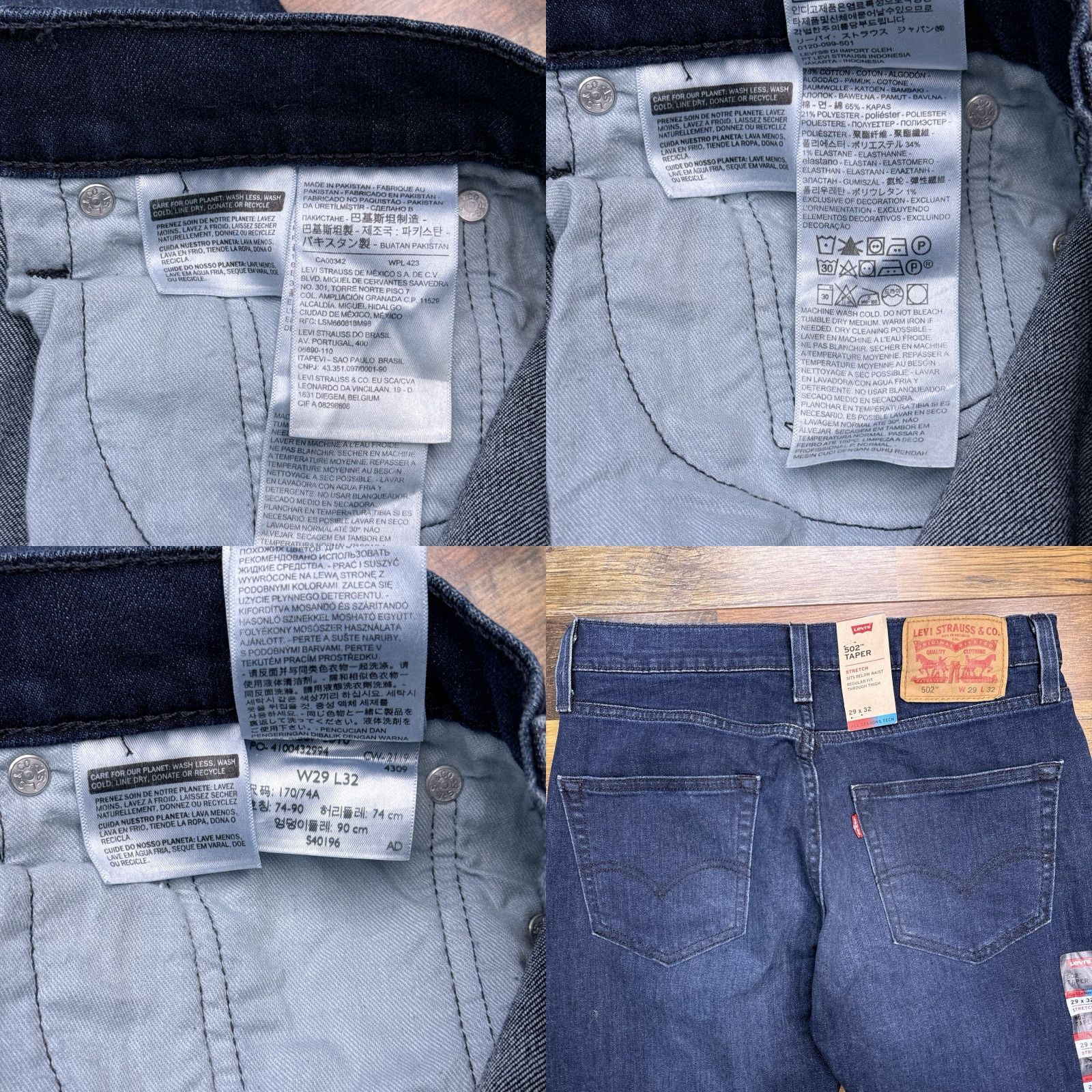 Levi's Levi's 502 Jeans Mens 29x32 Taper Stretch Denim Blue Regular Fit City 5-Pocket Logo Jeans Mens Size US 29 - 8 Thumbnail