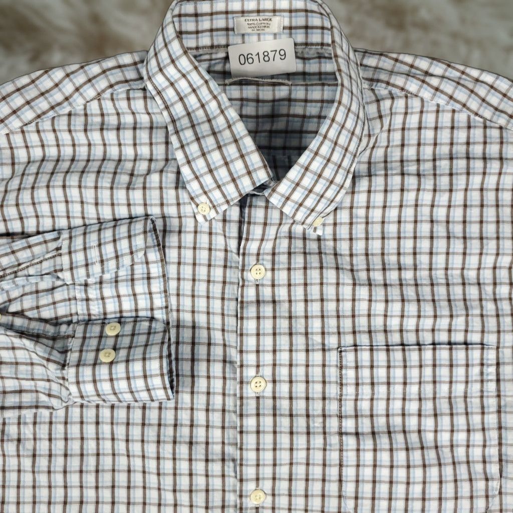 Peter Millar Peter Millar Shirt Mens XL Brown Blue Plaid Button-Up Long Sleeve Casual Size US XL / EU 56 / 4 - 1 Thumbnail