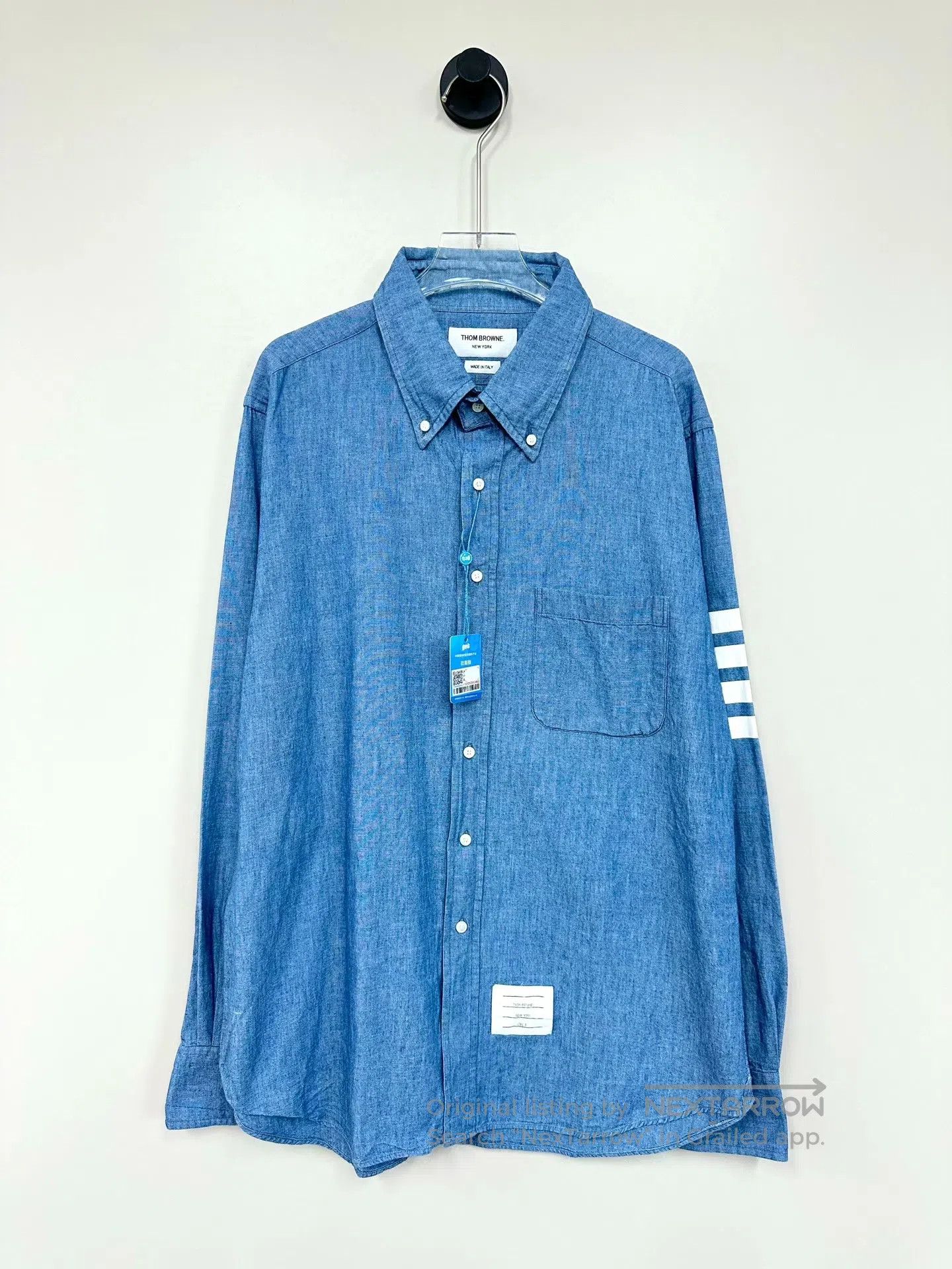 Thom Browne Thom Browne Blue Classic Four-stripe Denim Long-sleeve Shi Size US L / EU 52-54 / 3 - 1 Thumbnail