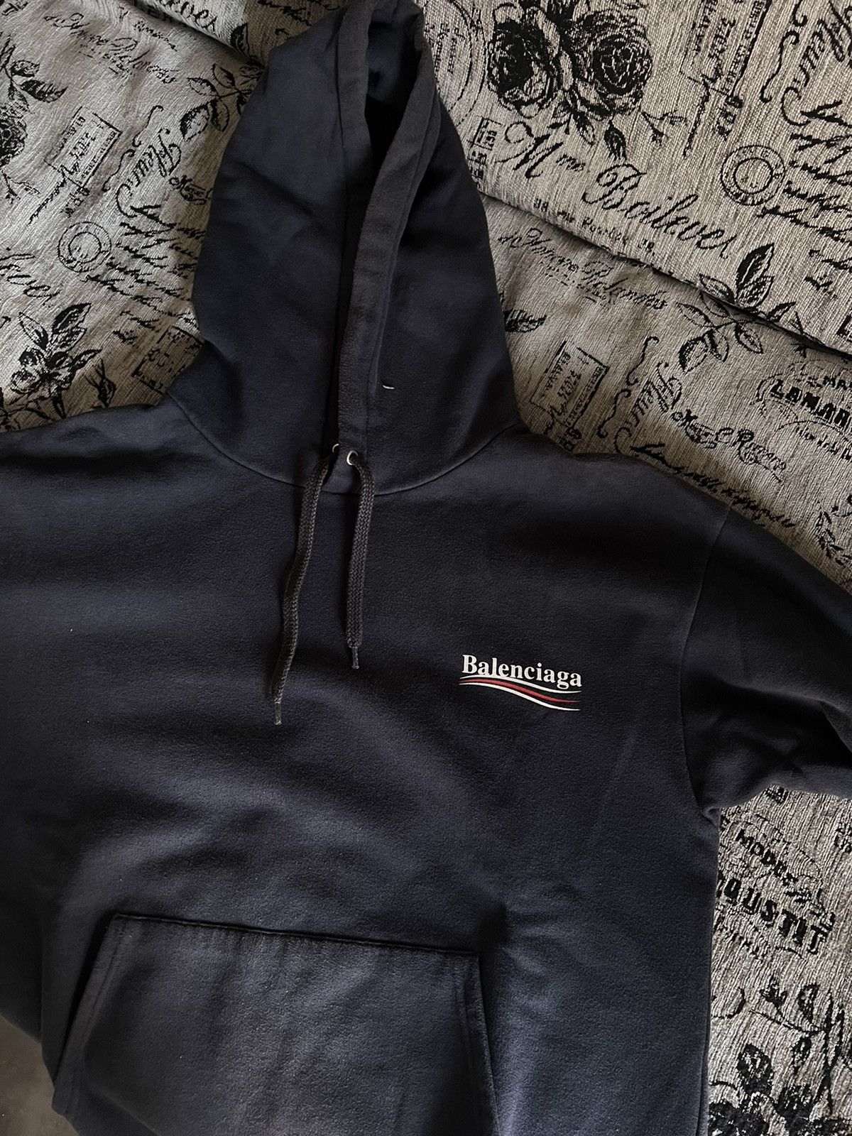 Balenciaga Balenciaga navy political logo hoodie | Grailed