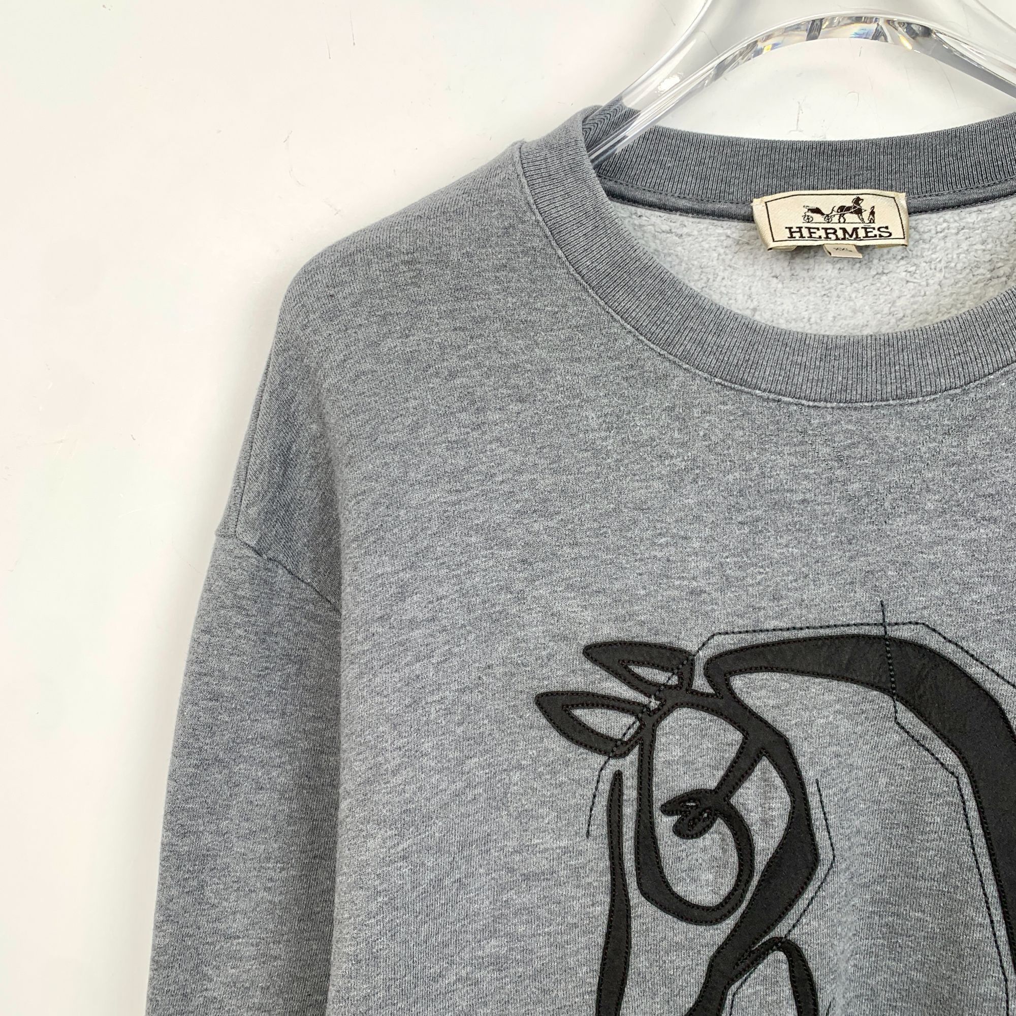Hermes Hermes Gray Cotton Sweatshirt Horse Embroidery Medium Unisex Size XXL / US 16-18 / IT 52-54 - 3 Thumbnail