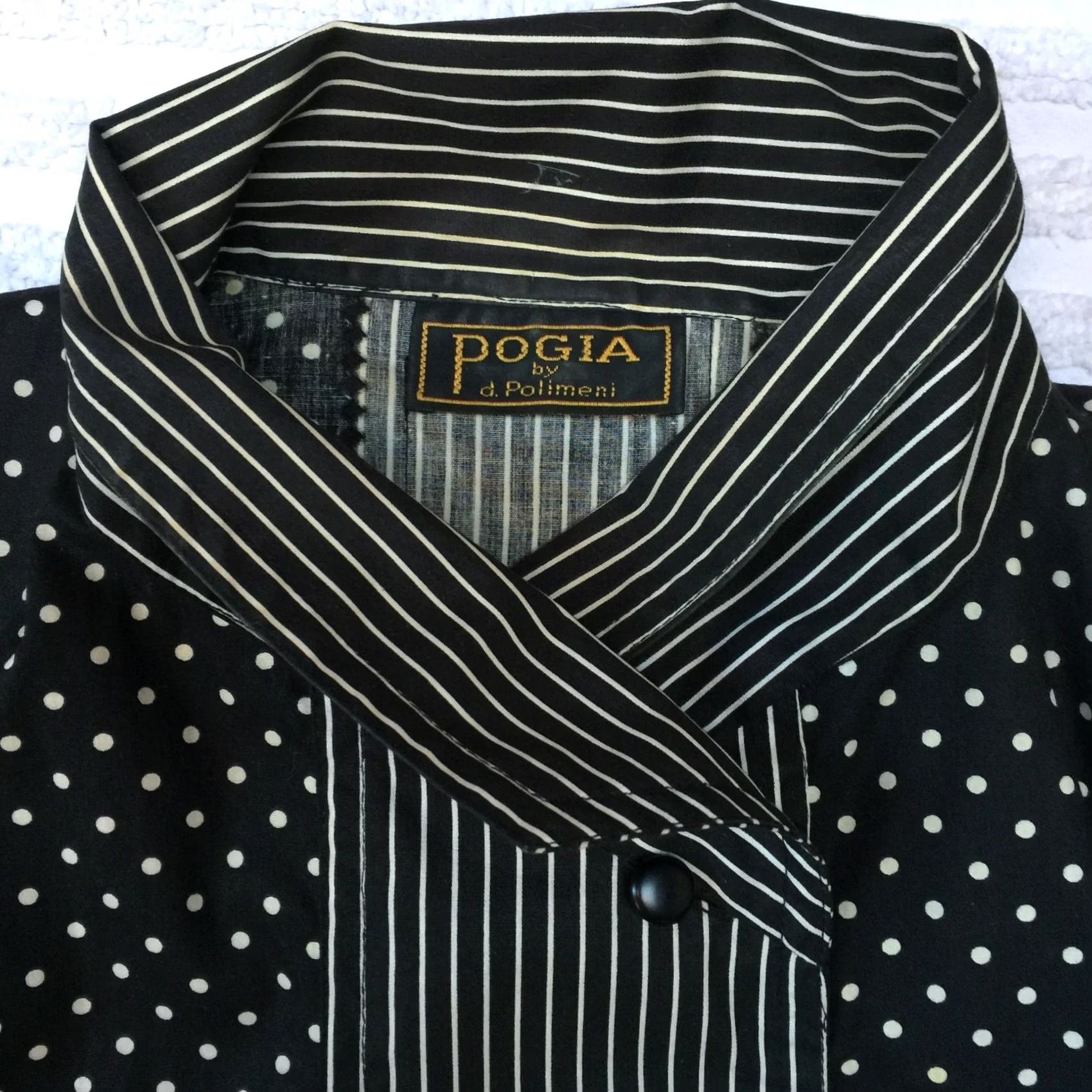 Vintage VINTAGE Pogia by S. Polimeni Womens Black White Polka Dot Shawl Collar Blouse 6 Size M / US 6-8 / IT 42-44 - 3 Thumbnail