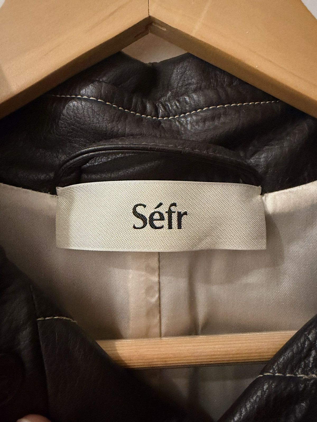 Sefr Men's Dark Brown Leather Button-Front Coat SEFR TRICOLA COAT Size US M / EU 48-50 / 2 - 2 Thumbnail
