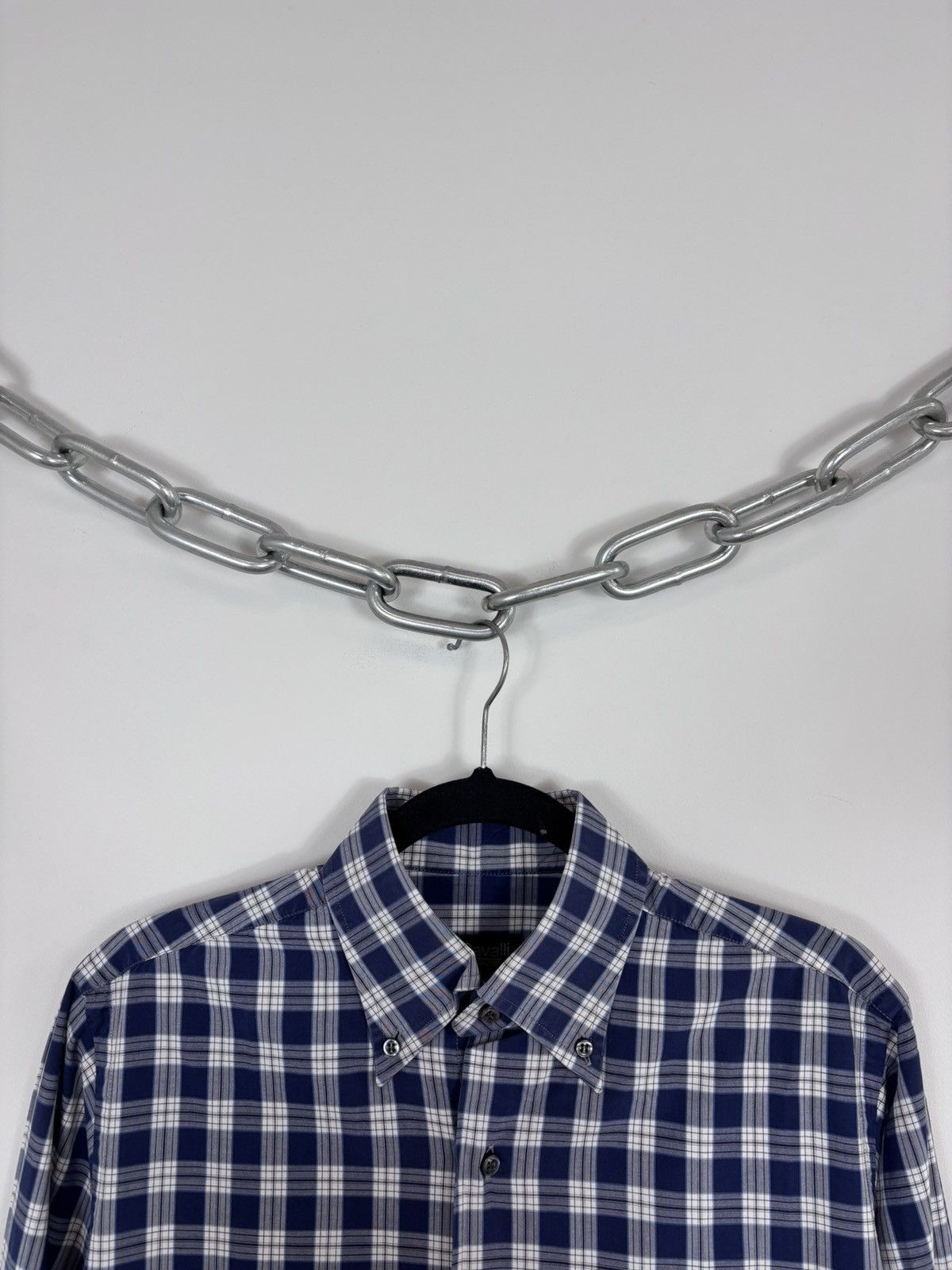Just Cavalli Just Cavalli Race Men’s Blue Checkered Long Sleeve Shirt Size US M / EU 48-50 / 2 - 3 Thumbnail