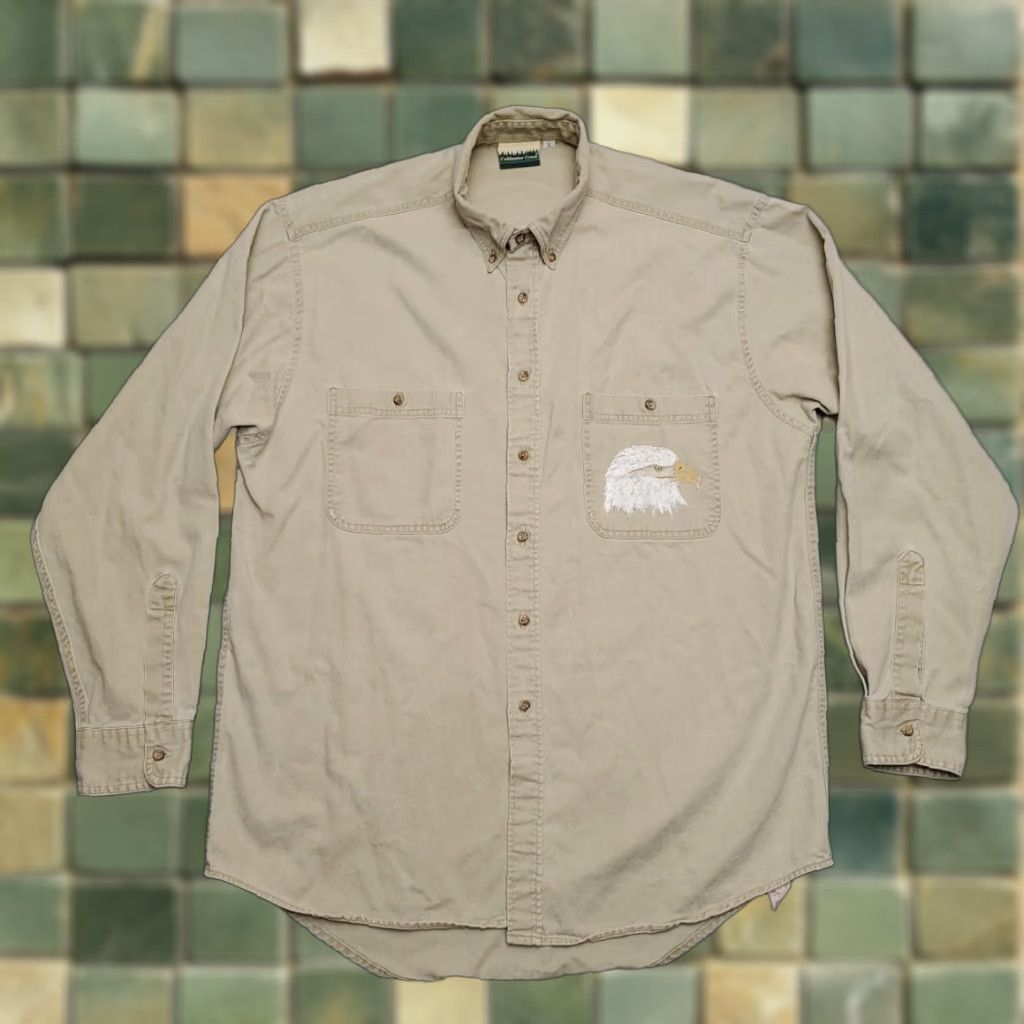 Coldwater Creek VINTAGE Nike Shirt Men L Beige Twill Long Sleeve Eagle Western Native Made in USA Size US L / EU 52-54 / 3 - 1 Thumbnail