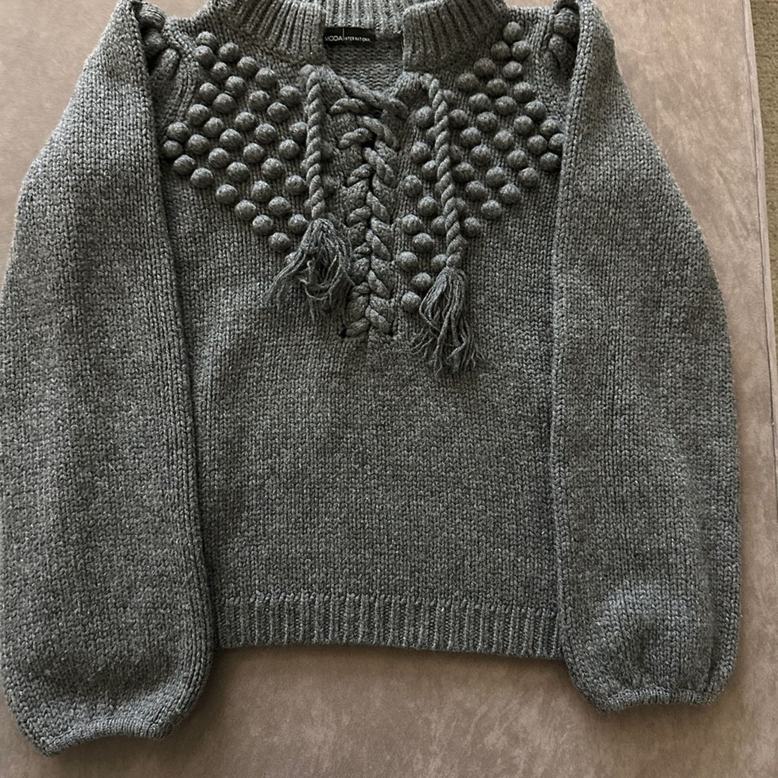Campia Moda XS Moda International Gray Knit Cowl Sweater Size XS / US 0-2 / IT 36-38 - 1 Thumbnail