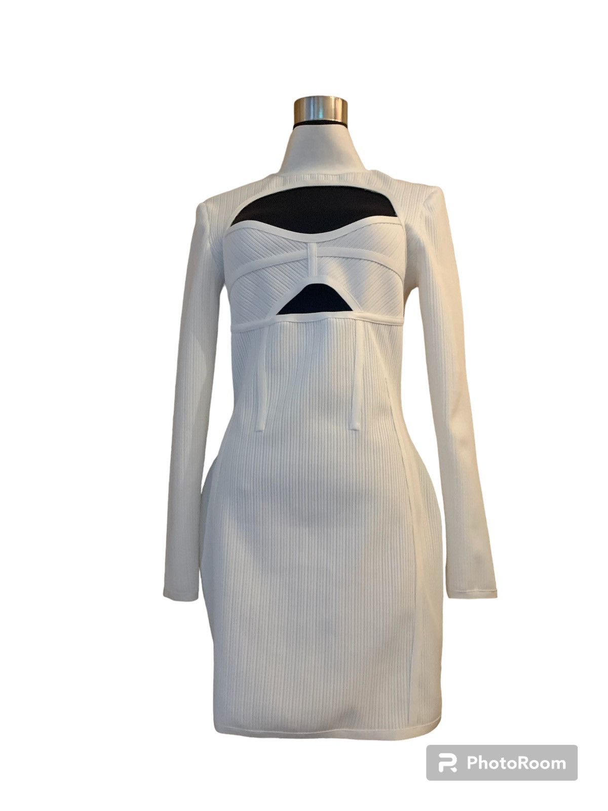 Designer White Cut Out Bodycon Mini Dress Size M / US 6-8 / IT 42-44 - 10 Thumbnail
