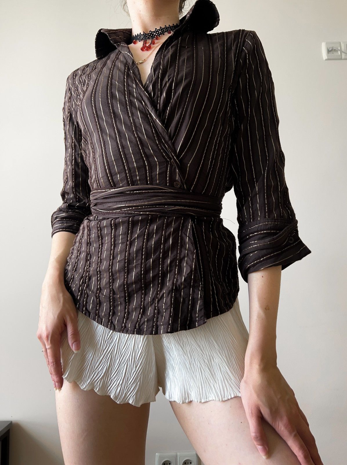 Zara Zara vintage brown blouse with belt , y2k, streetwear Size M / US 6-8 / IT 42-44 - 2 Thumbnail