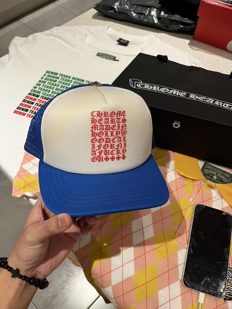 Chrome Hearts Blue & Red Eyechart Trucker