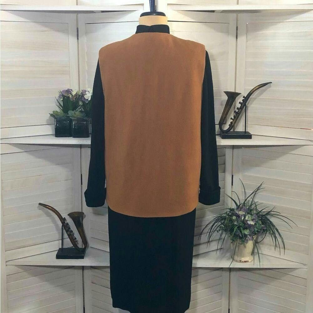 Vintage Vtge 80s wool cashmere black tan turtleneck midi dress S Size S / US 4 / IT 40 - 2 Thumbnail