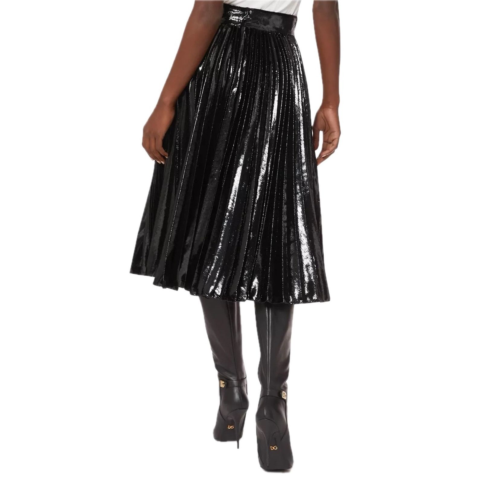 Dolce & Gabbana Dolce & Gabbana Black Pleated Midi Skirt Lamé Velvet IT 40 Size 27" / US 4 / IT 40 - 8 Thumbnail