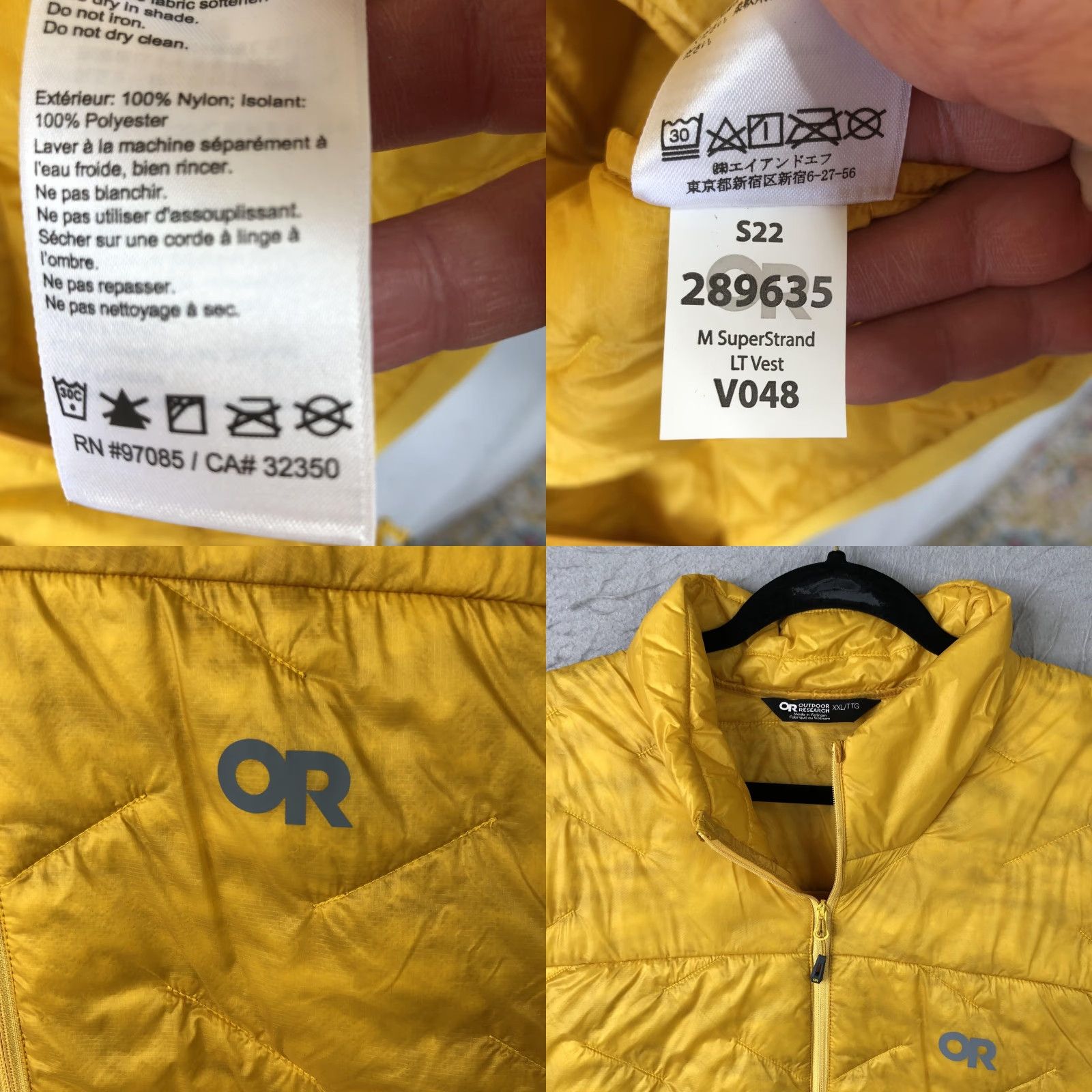 Outdoor Research Outdoor Research SuperStrand LT Vest Mens 2XL Yellow Quilted Insulated Puffer Size US XXL / EU 58 / 5 - 8 Thumbnail