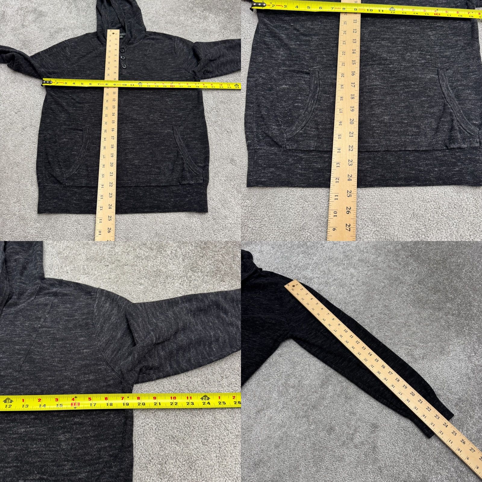 H&M Guess Space Dye Pullover Hoodie Sweater Mens M Charcoal Gray Knit Henley Logo Button Casual Size US M / EU 48-50 / 2 - 8 Thumbnail