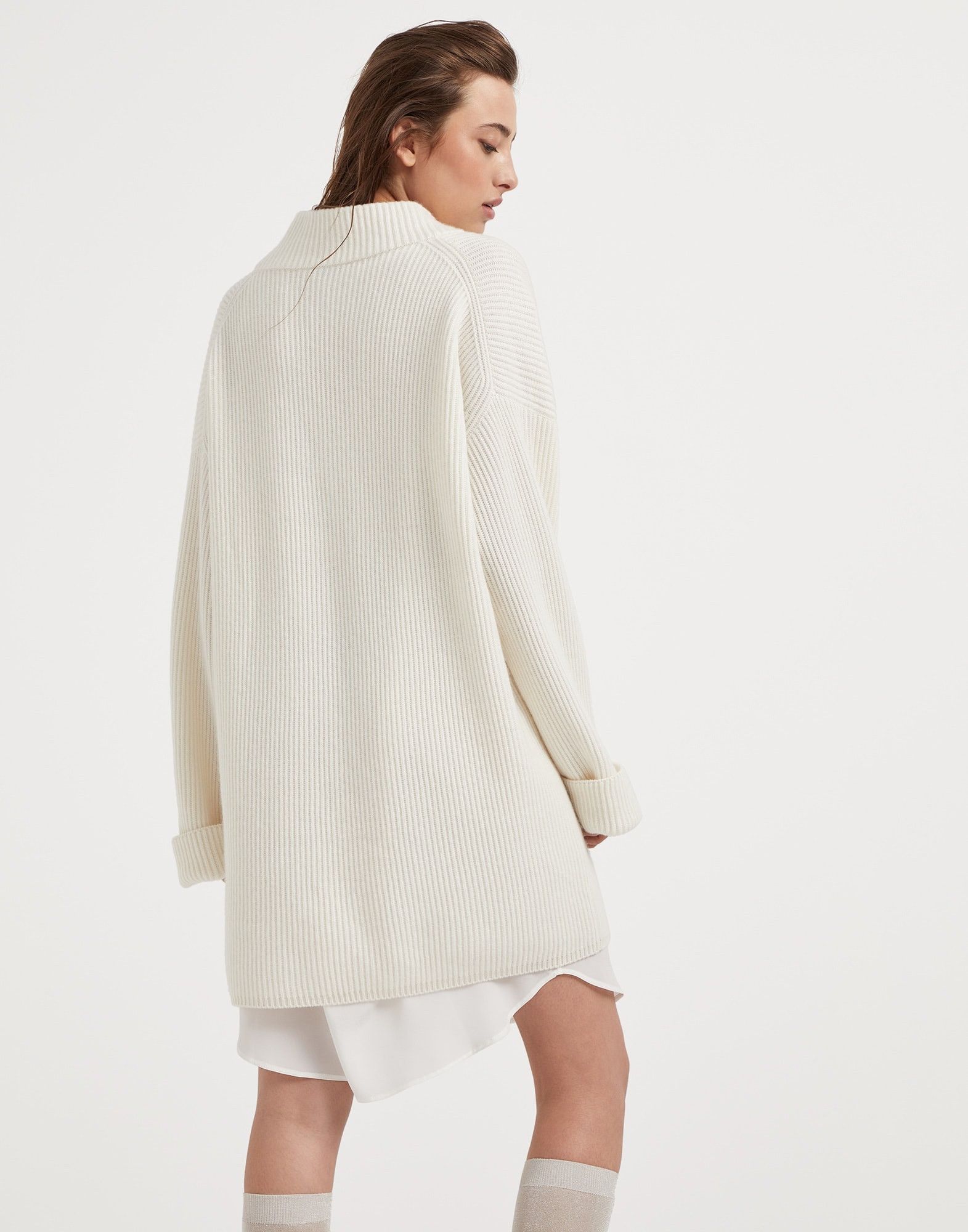 Brunello Cucinelli o1la1rc1a1025 Cashmere Dress in Ivory Size L / US 10 / IT 46 - 2 Thumbnail