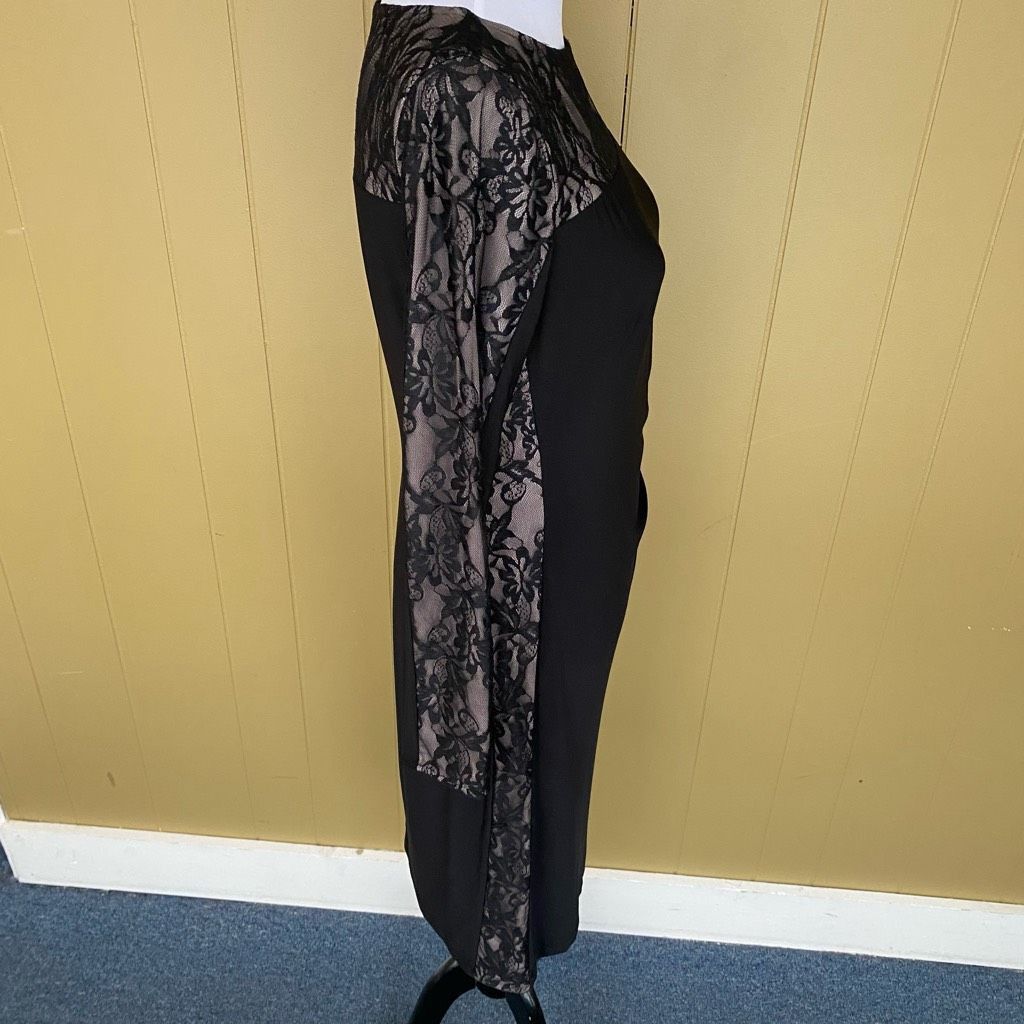 Other Women M fully lined midi dress w/black lace over tan rouched Size M / US 6-8 / IT 42-44 - 7 Thumbnail