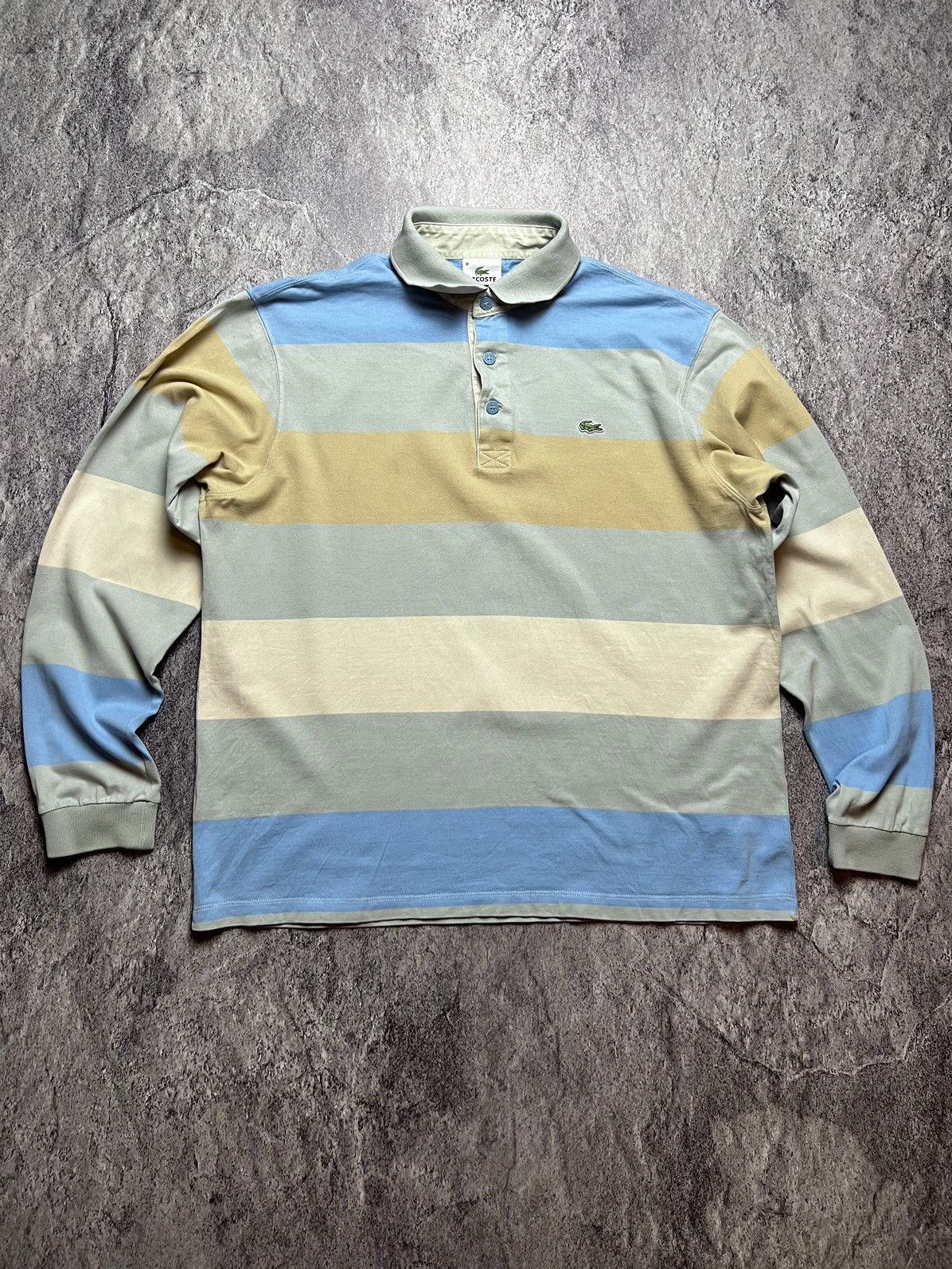 Pre-owned Lacoste X Vintage Y2k Lacoste Pastel Color Striped Rugby Blokecore Style Tee In White