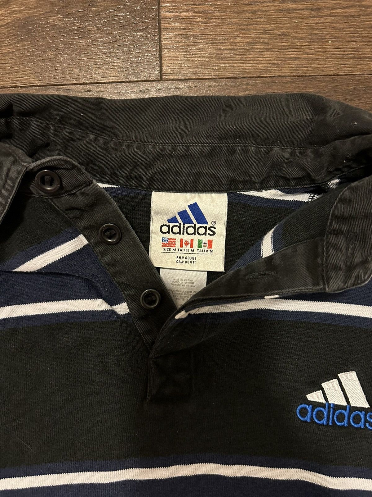 Adidas Vintage Adidas Rugby Stripe Polo Size US M / EU 48-50 / 2 - 2 Thumbnail