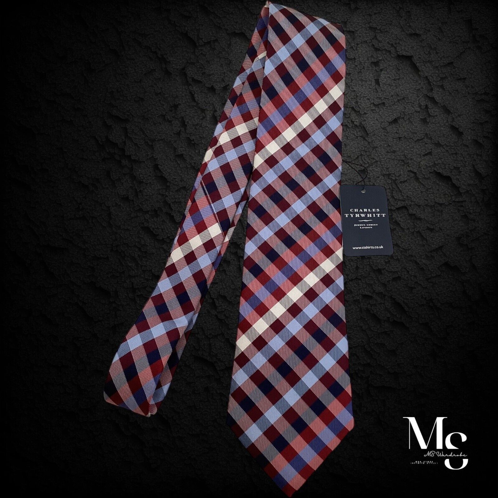 Charles Tyrwhitt CHARLES TYHWHITT Red Blue Multi Chek Silk Tie England NWT Size ONE SIZE - 5 Thumbnail