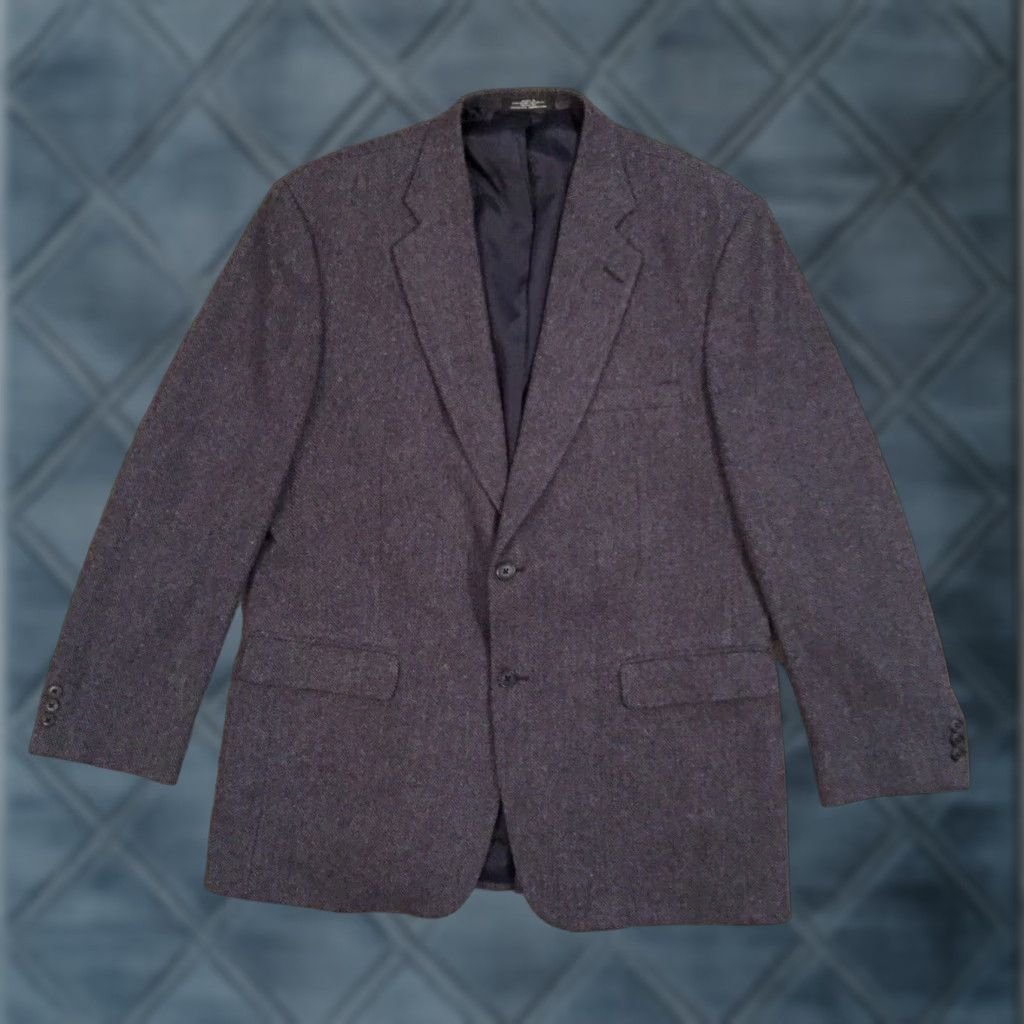 Vintage TownCraft Blazer Mens 44 Long Blue Herringbone Single Breasted Two Button Wool Jacket Size 44R - 1 Thumbnail
