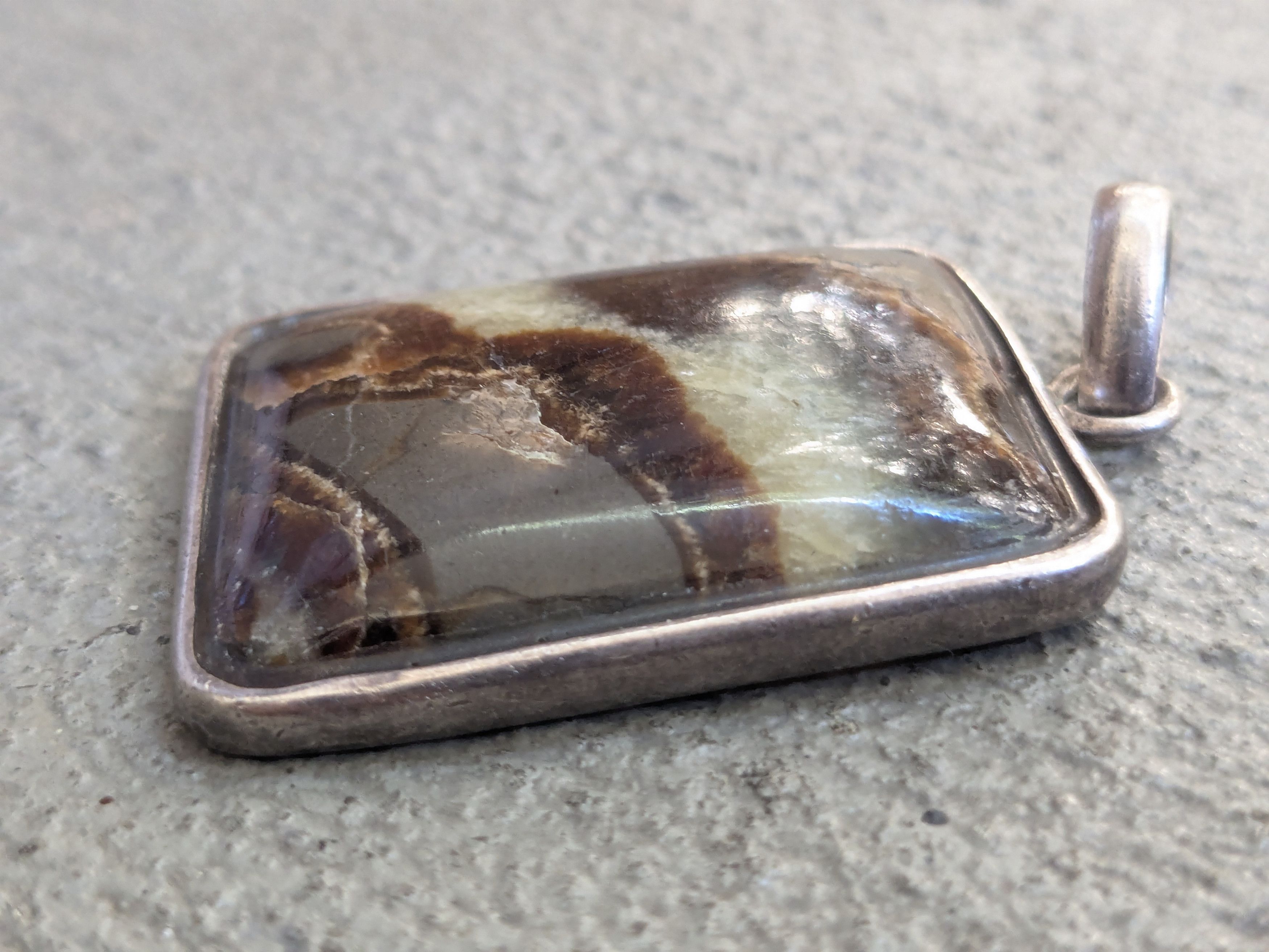 Jewelry Vintage Sterling Silver Pendant Brown Agate Square Size ONE SIZE - 7 Thumbnail