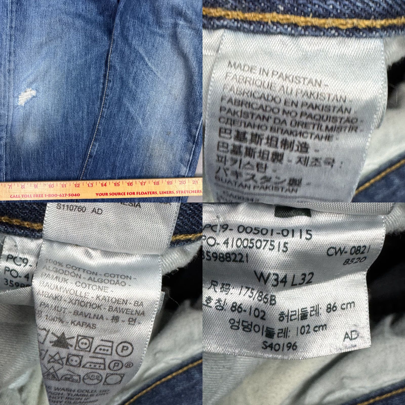 Levi's Levi's 501 Jeans Mens 34x32 Blue Denim Button Fly Distressed Thrashed Faded Size US 34 / EU 50 - 8 Thumbnail